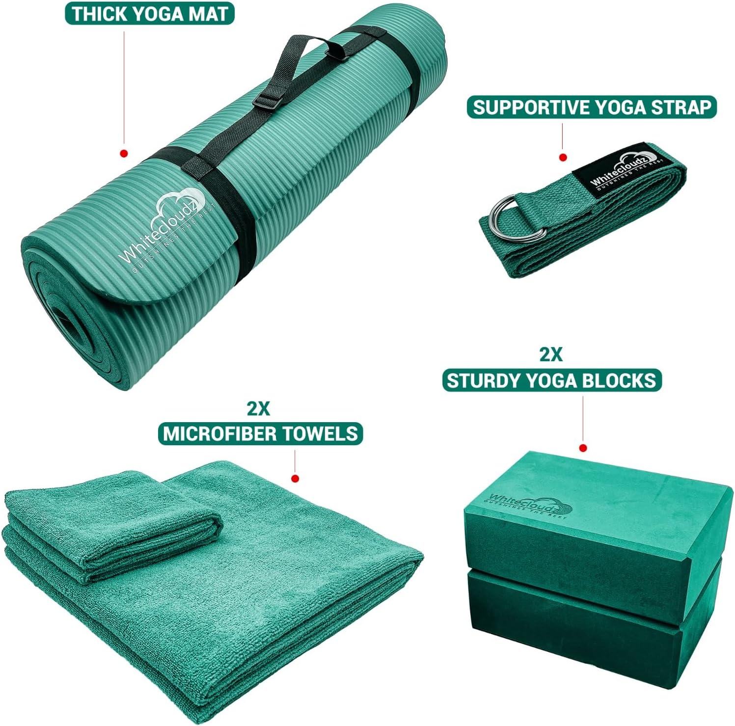 WHITECLOUDZ Yoga kit, 7-Piece Yoga Mat Set for Home Workouts, Thick Yoga Mat, Yoga Blocks, Strap, Yoga Towels & Carrying Bag, Exercise Mat with Yoga Equipment for Women & Men, Enhance Yoga Practice - Image 2