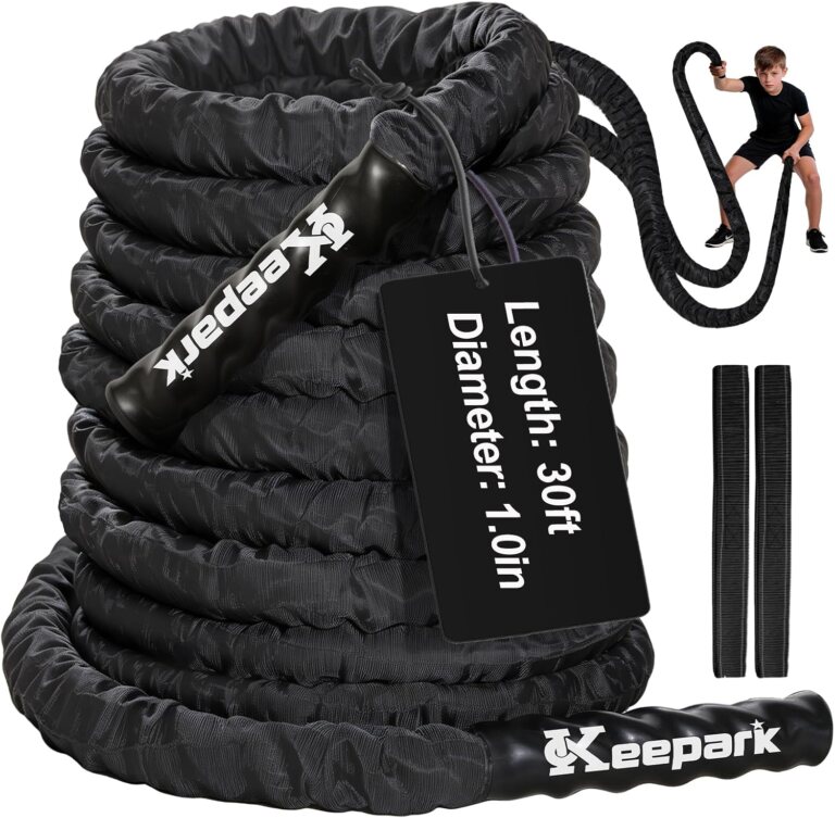 Battle Rope for Home Gym – 1 Inch 30FT Heavy Exercise Rope with Wear-Resistant Nylon Sleeve & Anchor Strap