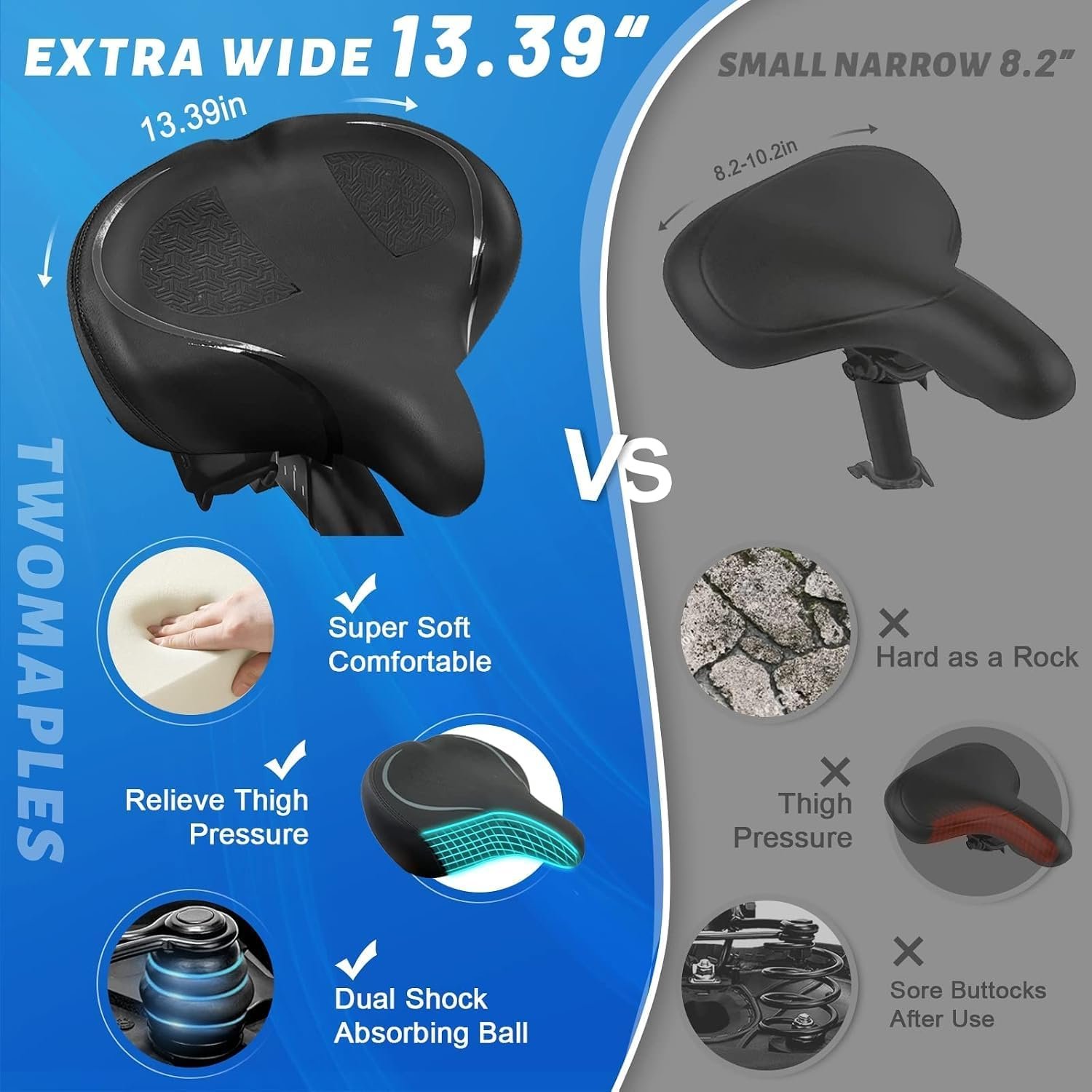 Bicycle Seat, Bike Seat for Women Men Extra Comfort Wide, Oversized Comfortable Seats Saddle for Peloton Bikes, Fit for Exercise Bikes, Electric Bikes, Mountain Bikes, Cruiser Bikes - Image 2