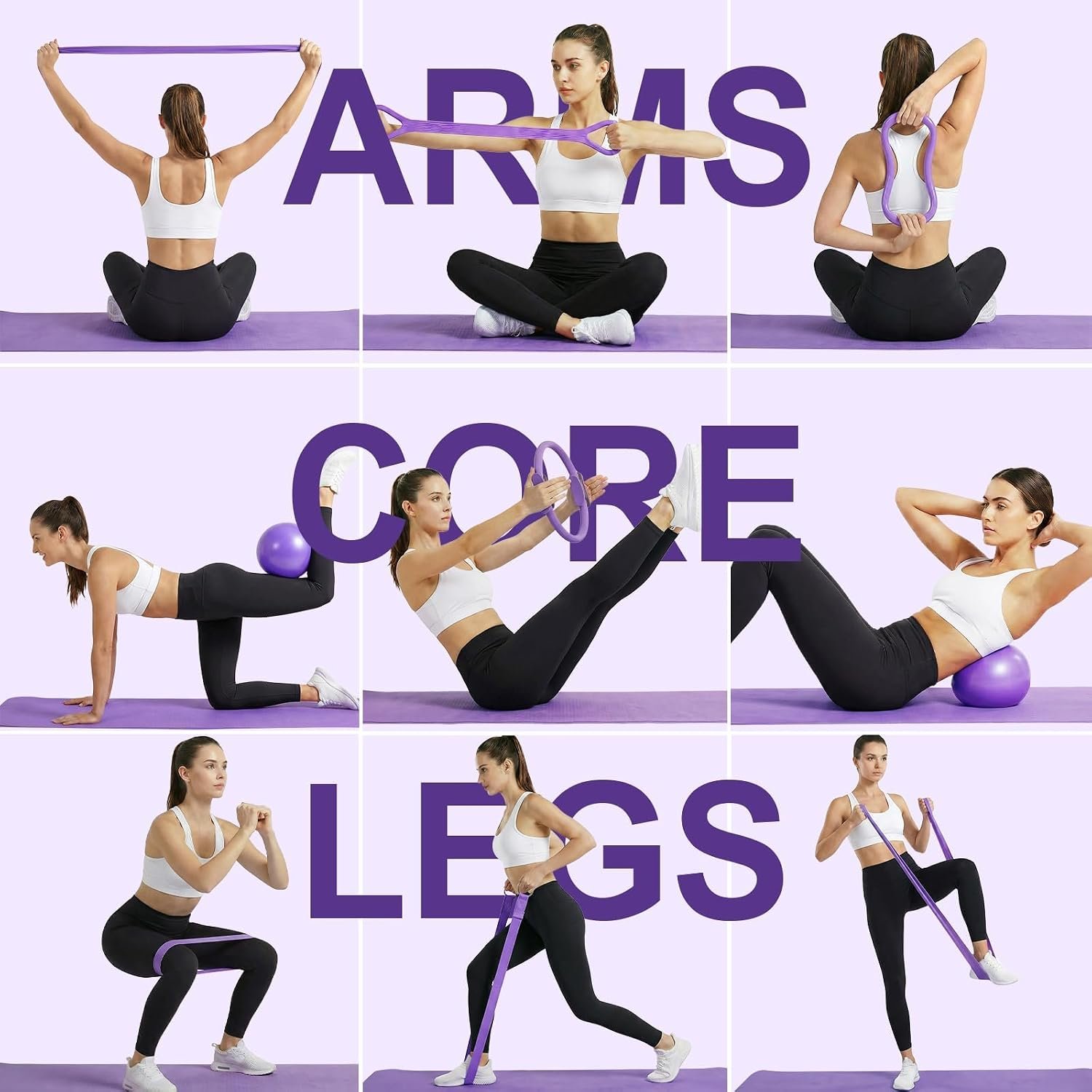 Home Pilates Ring and Ball Set for Women with 5 Resistance Bands 13 inch Magic Circle Workout Starter Kit for Beginners Full Body Toning 15 Min Daily Routine - Image 5