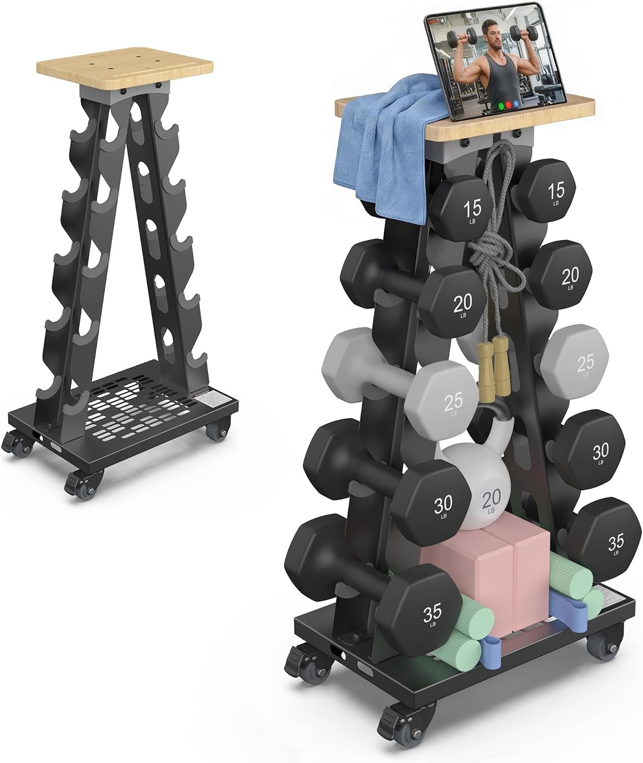 5-Tier A-Frame Dumbbell Rack on Wheels, 300LBS Weight Storage for Home Gym