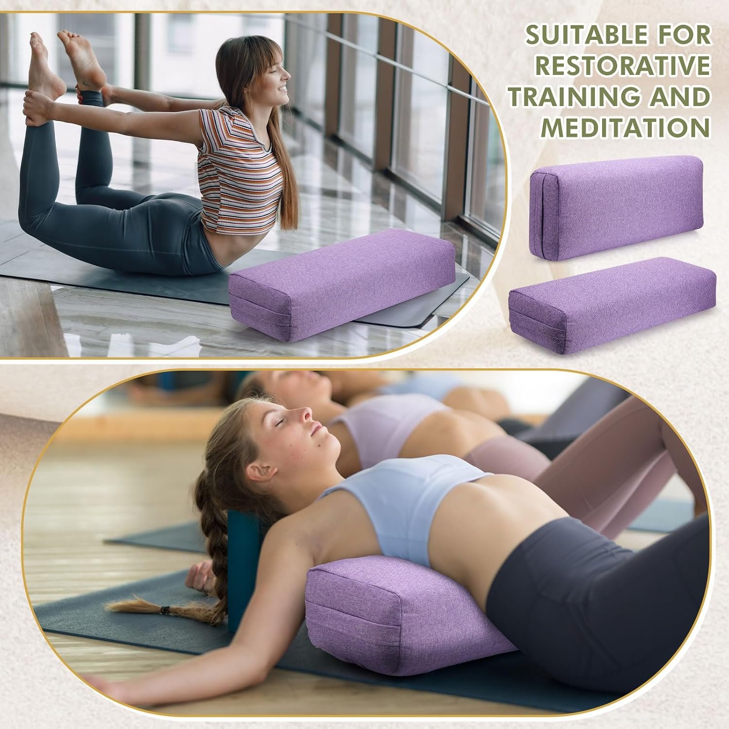 Suzile 3 Pack Yoga Bolster Pillow for Restorative 25" x 9" x 5" Meditation Pillow Rectangular Lightweight Yoga Pillow Cushion with Handle, Washable Cover Yoga Accessories - Image 6
