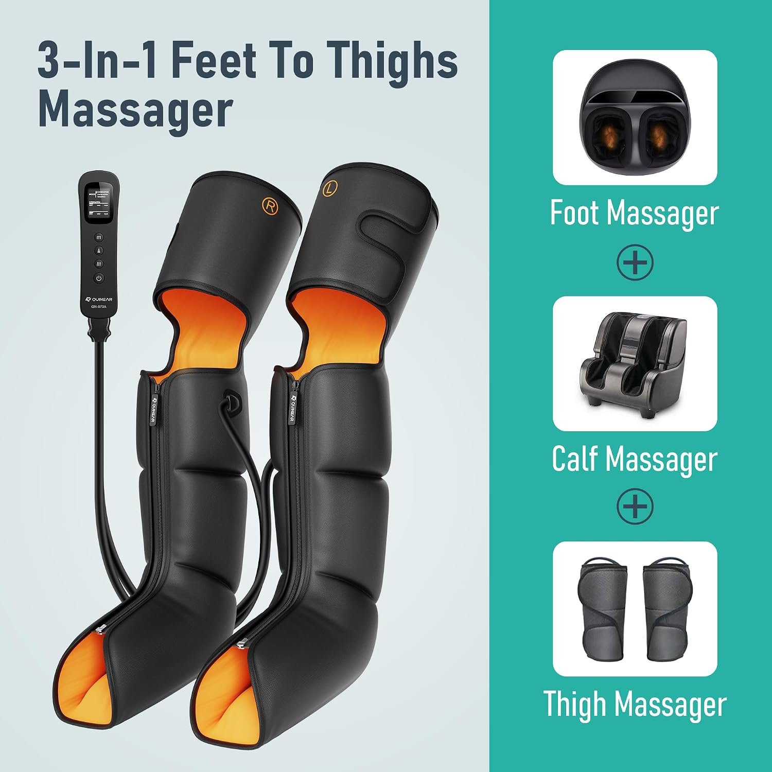 QUINEAR 3-in-1 Leg Compressin Massager with Heat for Pain Relief FSA-HSA - Image 2