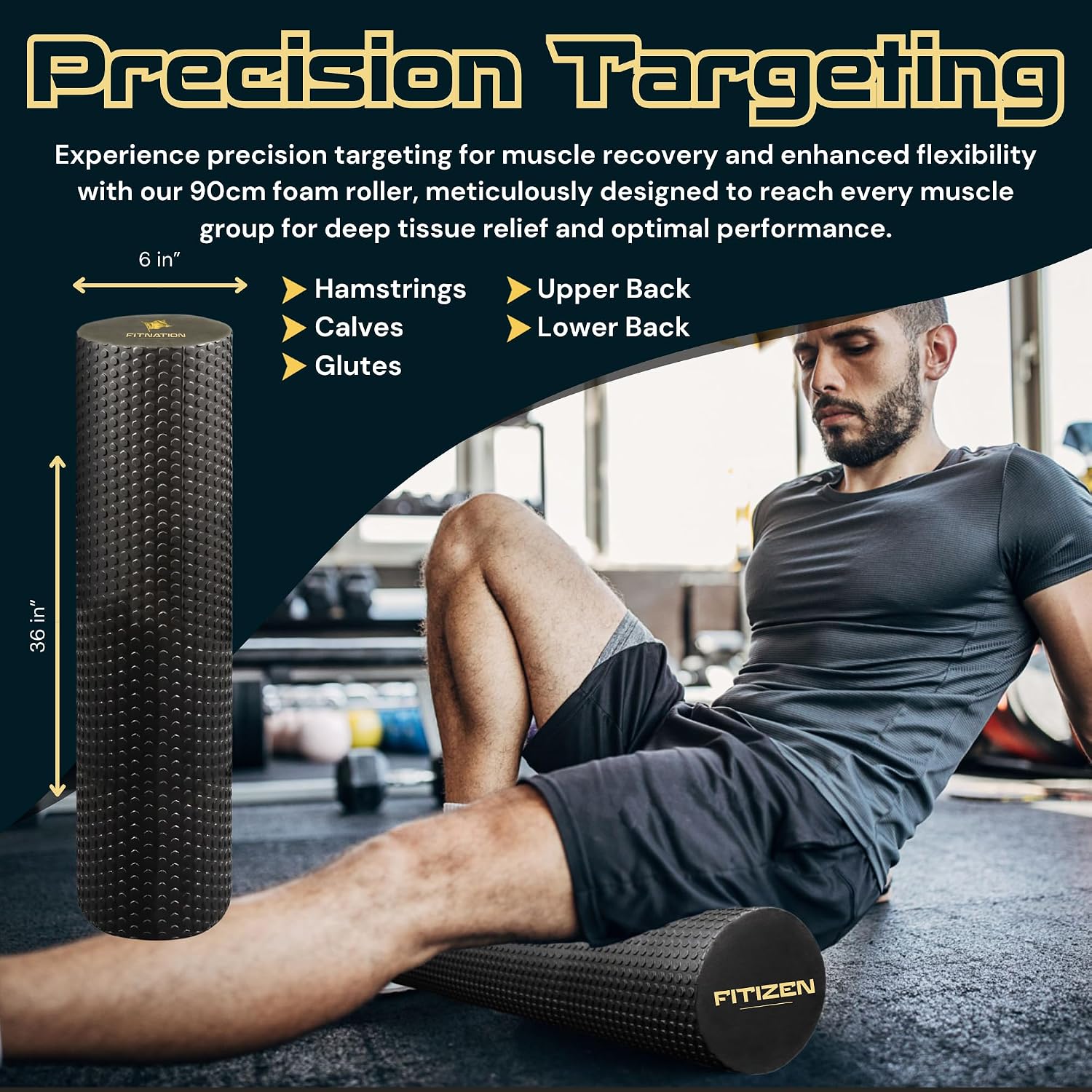 Fitizen Foam Roller – Muscle Massage Rehab Stiff Back Pain Physical Therapy Deep Tissue Firm Exercise Equipment Home Gym Stress Yoga Pilates for The Fit Citizen by FitNation - Image 7