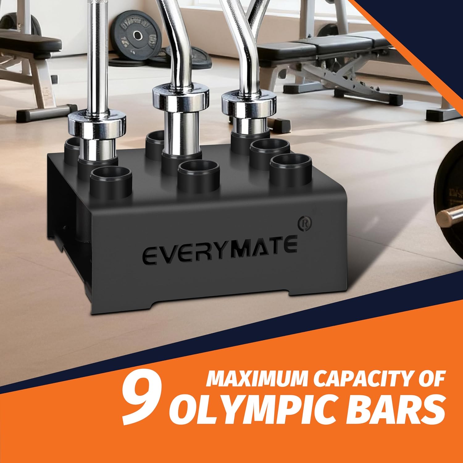 EVERYMATE Vertical Barbell Rack - Heavy-Duty Steel Organizer, Barbell Holder Floor Stand, Fits 2" Olympic Bars with Scratch-Resistant Inserts, Space-Saving for Home/Garage/Commercial Gym - Image 5