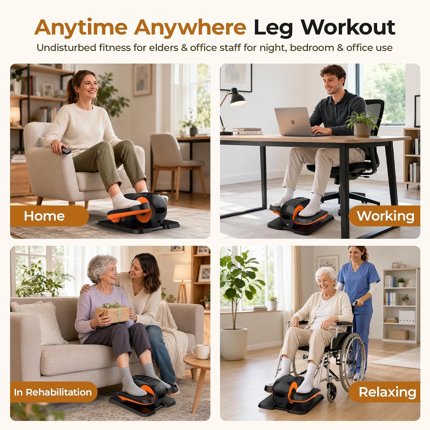 HTM Under Desk Elliptical Machine - Electric Elliptical Exerciser for Seniors, Pedal Exerciser 12 Speeds Portable Seated Pedal Exerciser with Remote Control Home Workout Exercise Equipment - Image 4