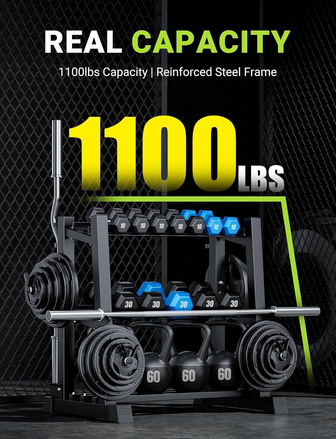 YOLEO Dumbbell Rack - 3 Tier & 5 Tier Compact Weight Rack for Dumbbell, Kettlebell, Barbell, Heavy Duty Weight Storage Organizer, Space-Saving Dumbbell Storage Stand Holder for Home Gym - 1100LBS Capacity (Rack Only) (MAX, Rectangular Frame) - Image 5