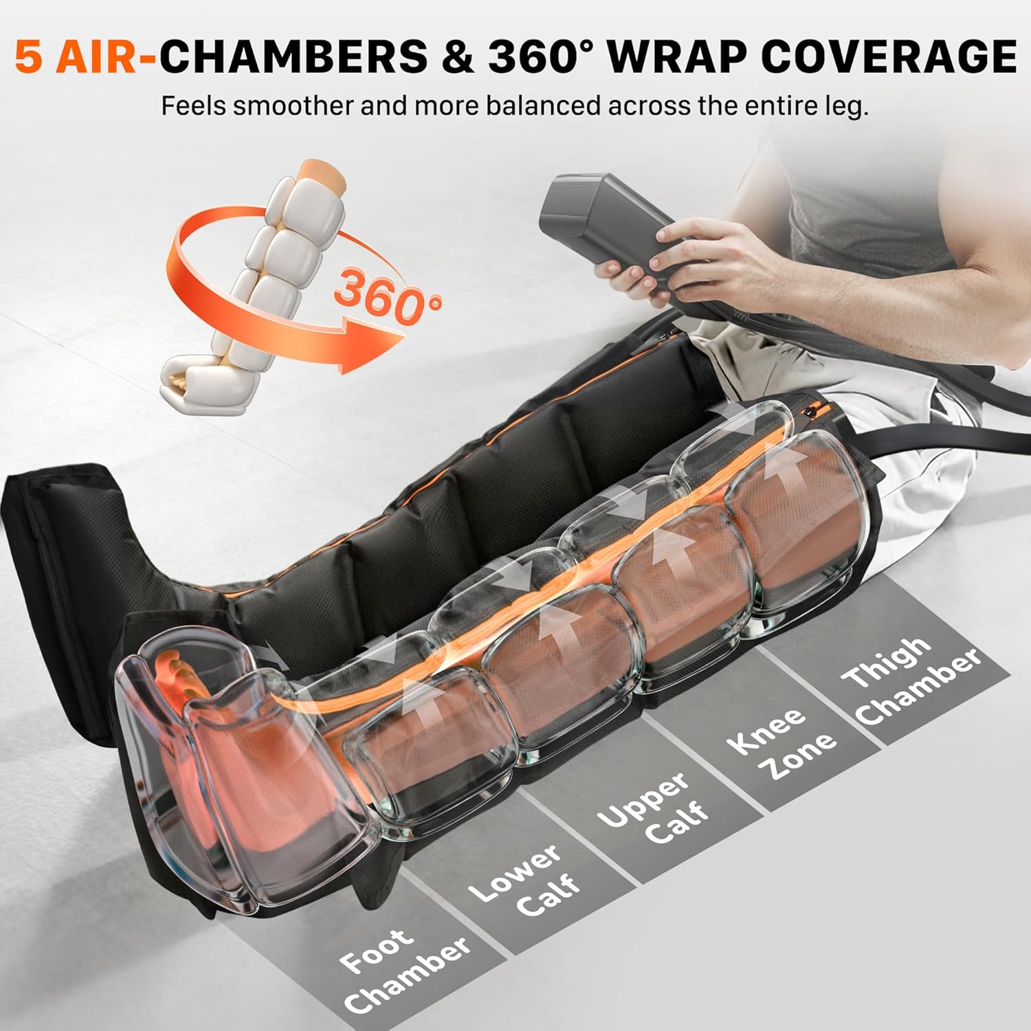 JZBRAIN Air Compression Boots Leg Massager: Sequential Full-Leg Recovery with Heat, 6 Modes & 11 Intensities for Post‑Workout Relieve & Daily Relaxation for Athletes, Fitness Users (Medium) - Image 5