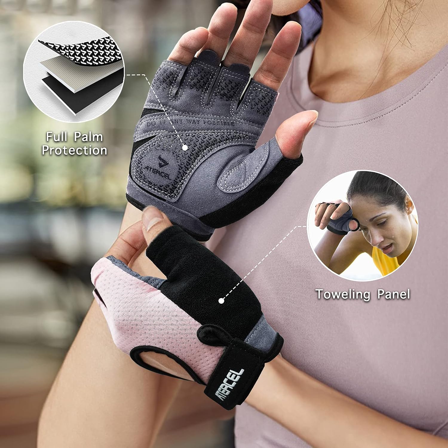 ATERCEL Weight Lifting Gloves Full Palm Protection, Workout Gloves for Gym, Cycling, Exercise, Breathable, Super Lightweight for Mens and Women - Image 2