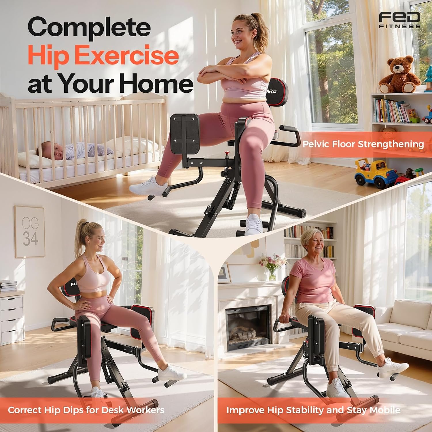 HA1 2-in-1 Hip Abductor and Adductor Machine, Glute & Inner Thigh Workout Equipment for Home Gym, Leg Workout and Booty Builder with 6 Adjustable Resistance Bands and Dual Foot Bar, Black - Image 6