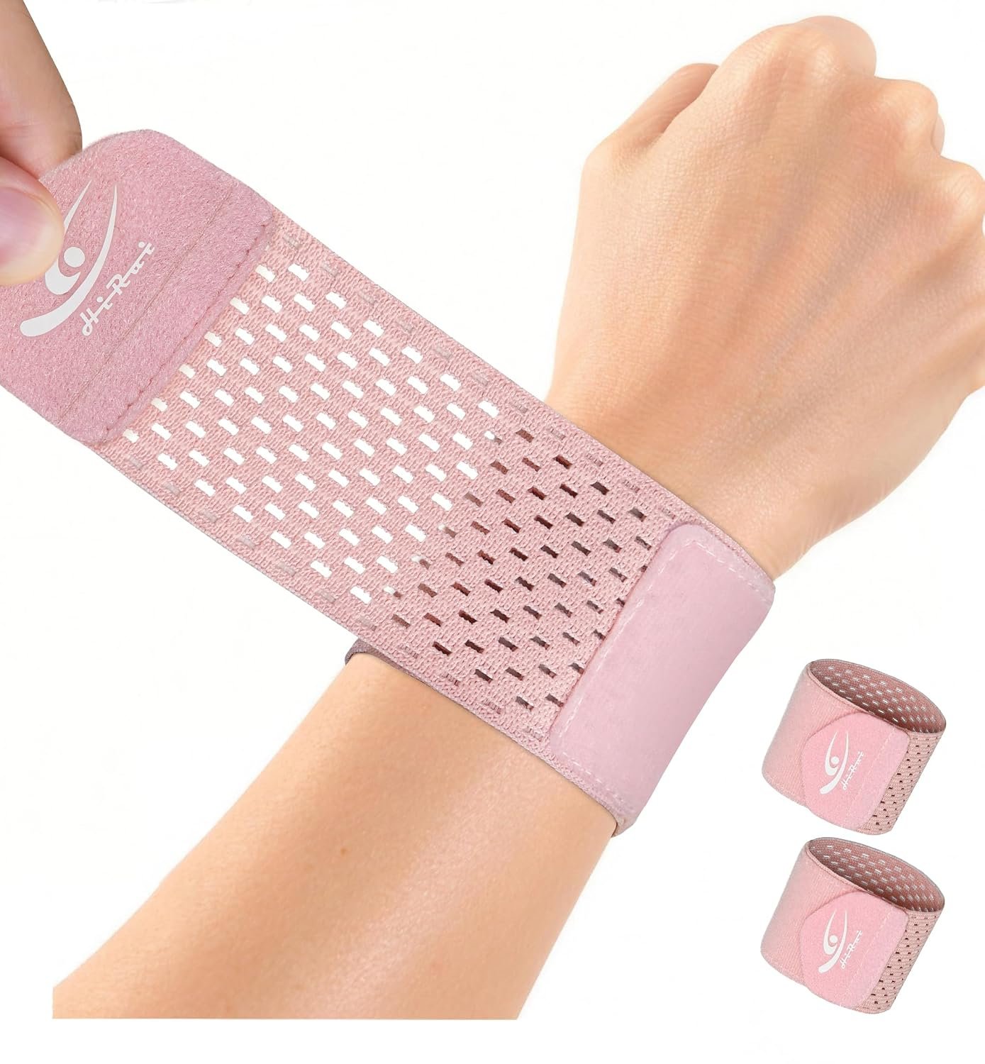 HiRui Wrist Compression Wraps 2-Pack, Wrist Brace Wrist Support for Sports, Mouse Hand, Mother's Hand, Carpal Tunnel Arthritis, Tendonitis - Premium Elastic & Breathable Mesh Fabric, One Size (Pink)