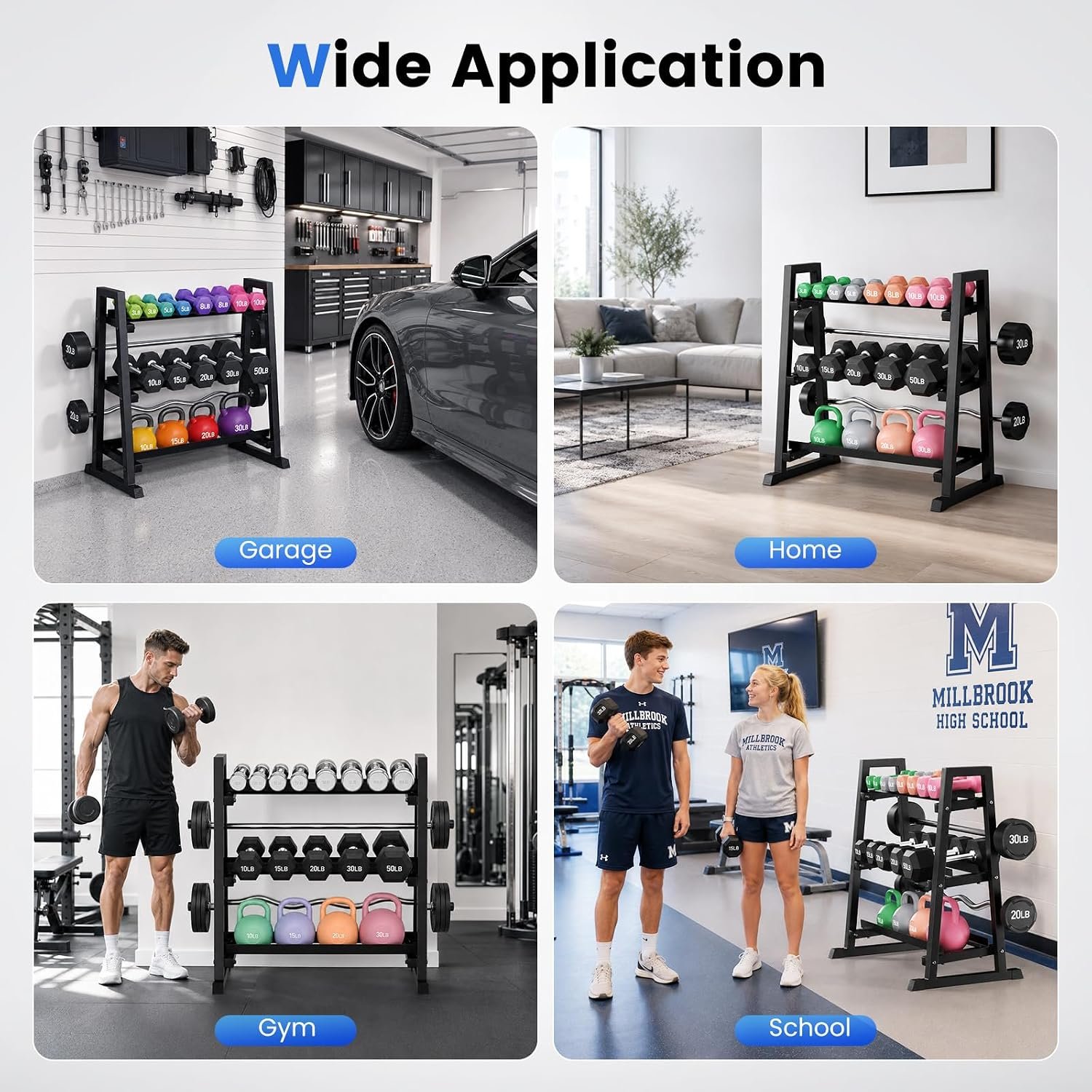 3 Tier Adjustable Dumbbell Rack, 1300LB Capacity Heavy Duty Weight Rack for Home Gym, Space-Saving Steel Kettlebell Rack for Dumbbells, Kettlebells, Barbells & Weight Plates (Rack Only) - Image 8