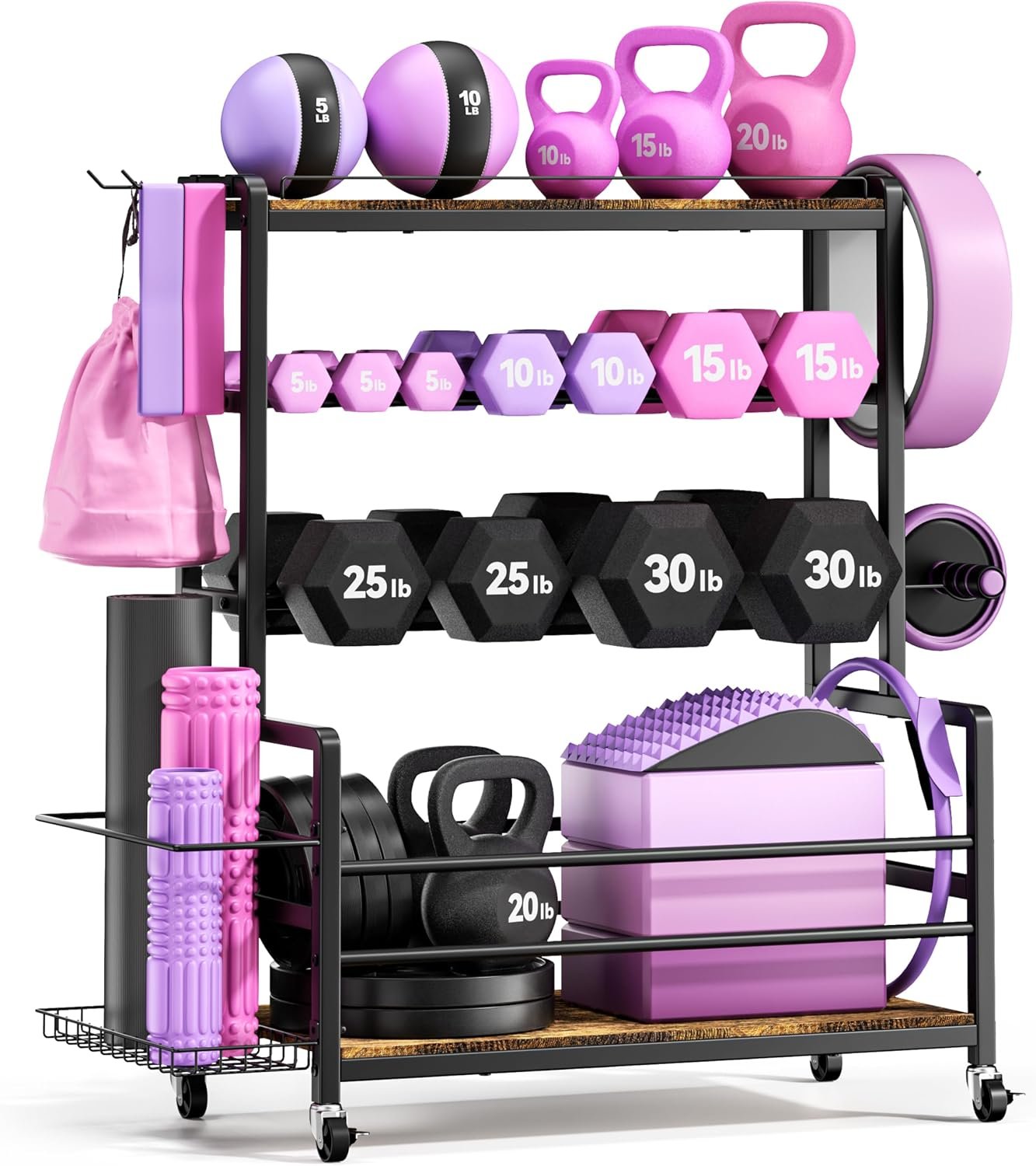 Dumbbell Rack with Wheels, 3-Tier H...