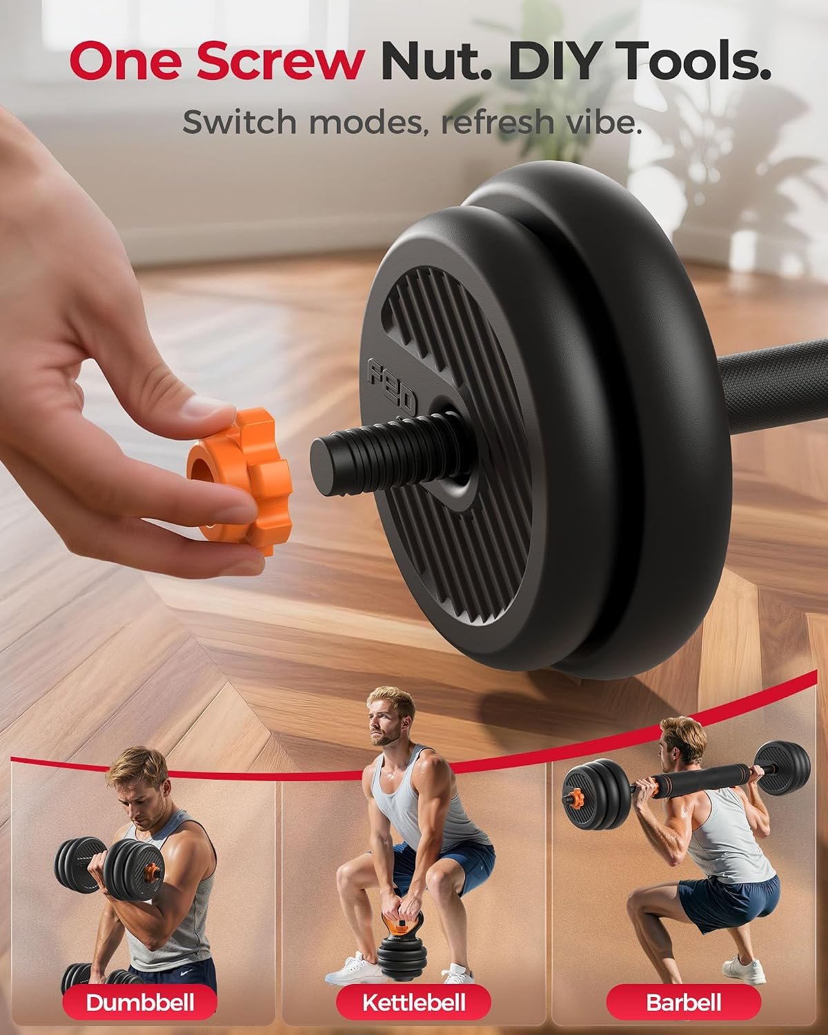 FEIERDUN DS2 Adjustable Dumbbells, 20/30/40/45/70/90lbs Free Weight Set with Connector, 5 in1 Dumbbells Set Used as Barbell, Kettlebells, Push up Stand, Weight Plate, Fitness Exercises for Home Gym Suitable Men/Women - Image 7