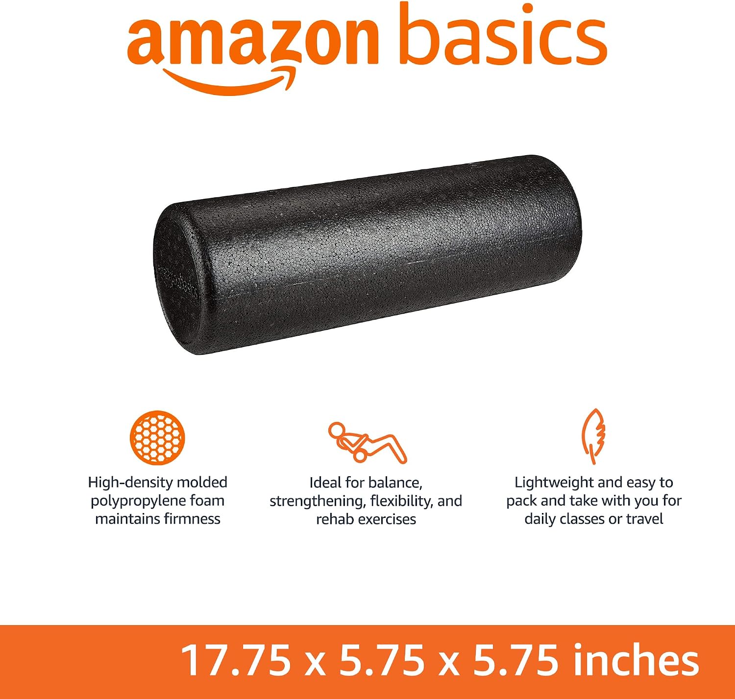Amazon Basics High-Density Foam Roller for Exercise and Recovery, 18 Inches, Black - Image 2