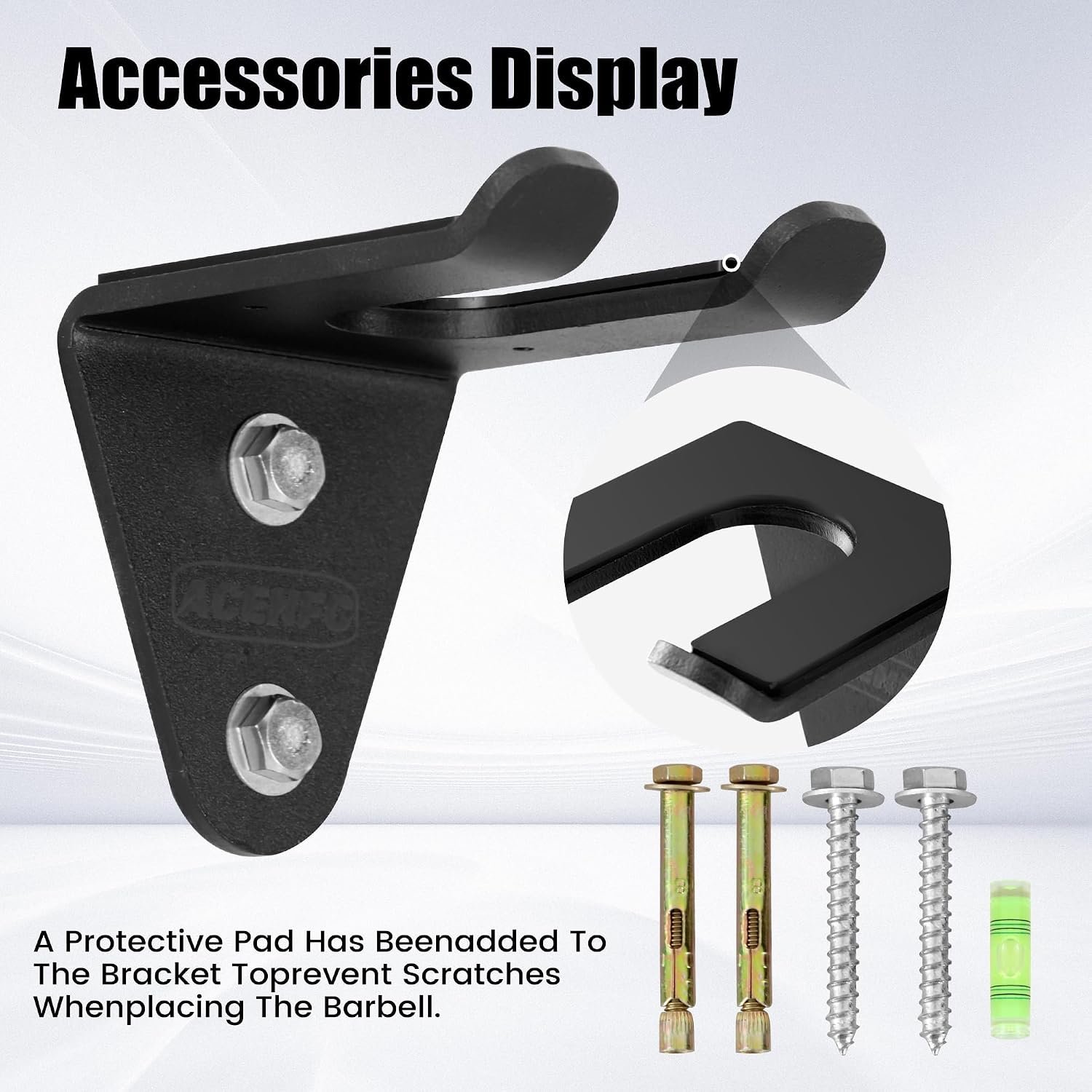 Olympic Barbell Wall Mount Holder - 5mm Steel Storage Rack for 35mm Bars, 160lb Capacity - Heavy Duty Hanger with Rubber Pads, Fits Home Gym & Garage Organization - Image 5