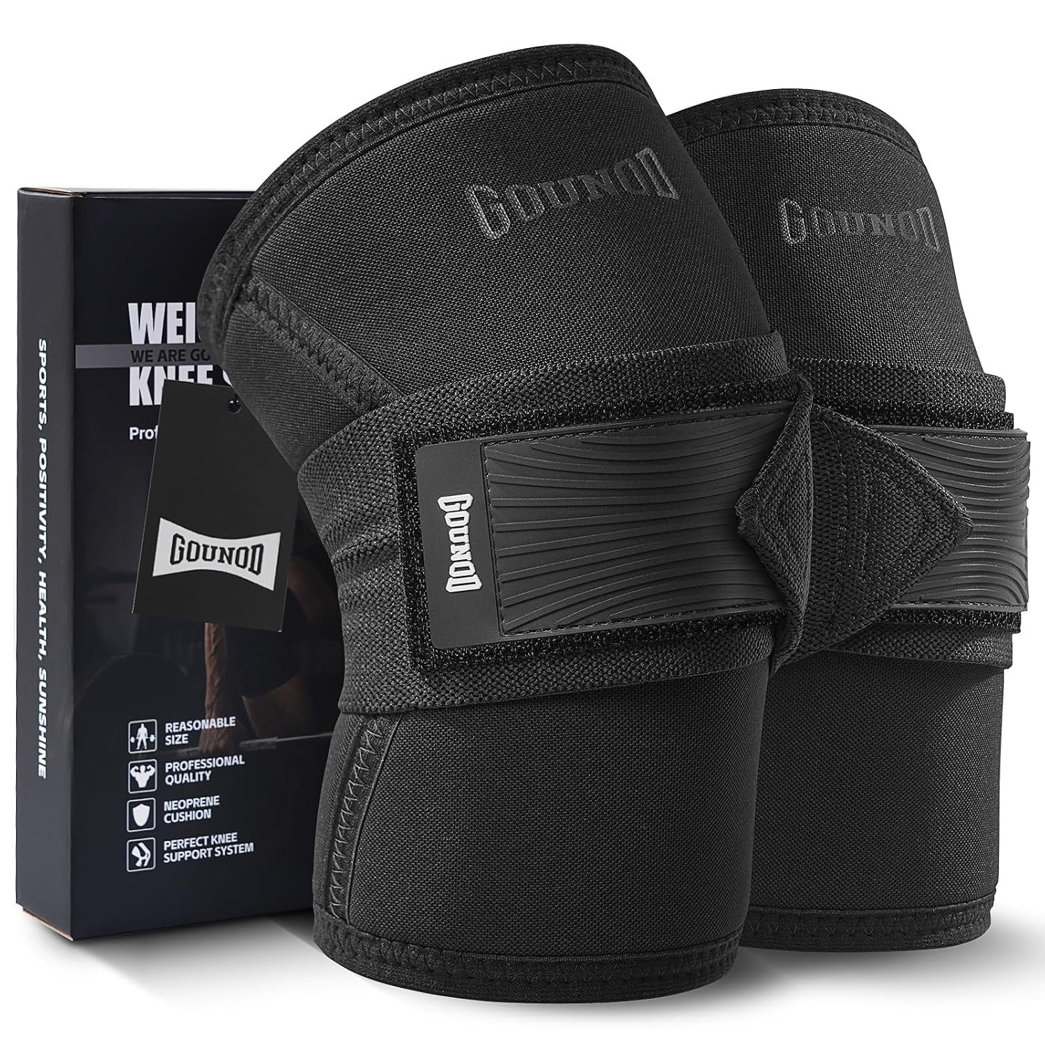GOUNOD Knee Sleeves for Weightlifting with Wraparound Straps 7mm