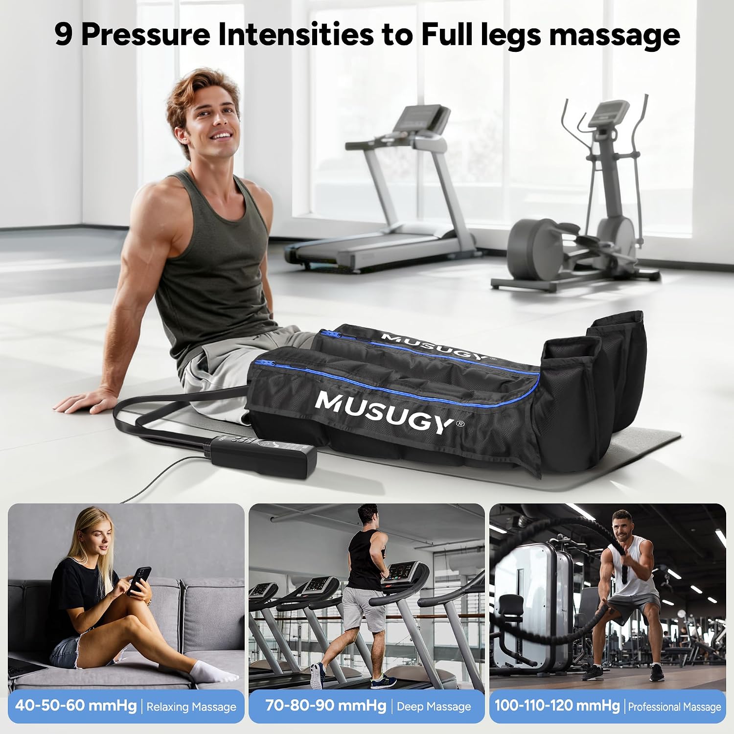 Sequential Leg Compression Massager for Circulation : Full Leg Air Compression Boots for Massage Therapy & Fatigue Relief - 9 Intensity, 6 Modes, 3 Timers for Athletes, Runners, Gym (Medium) - Image 6