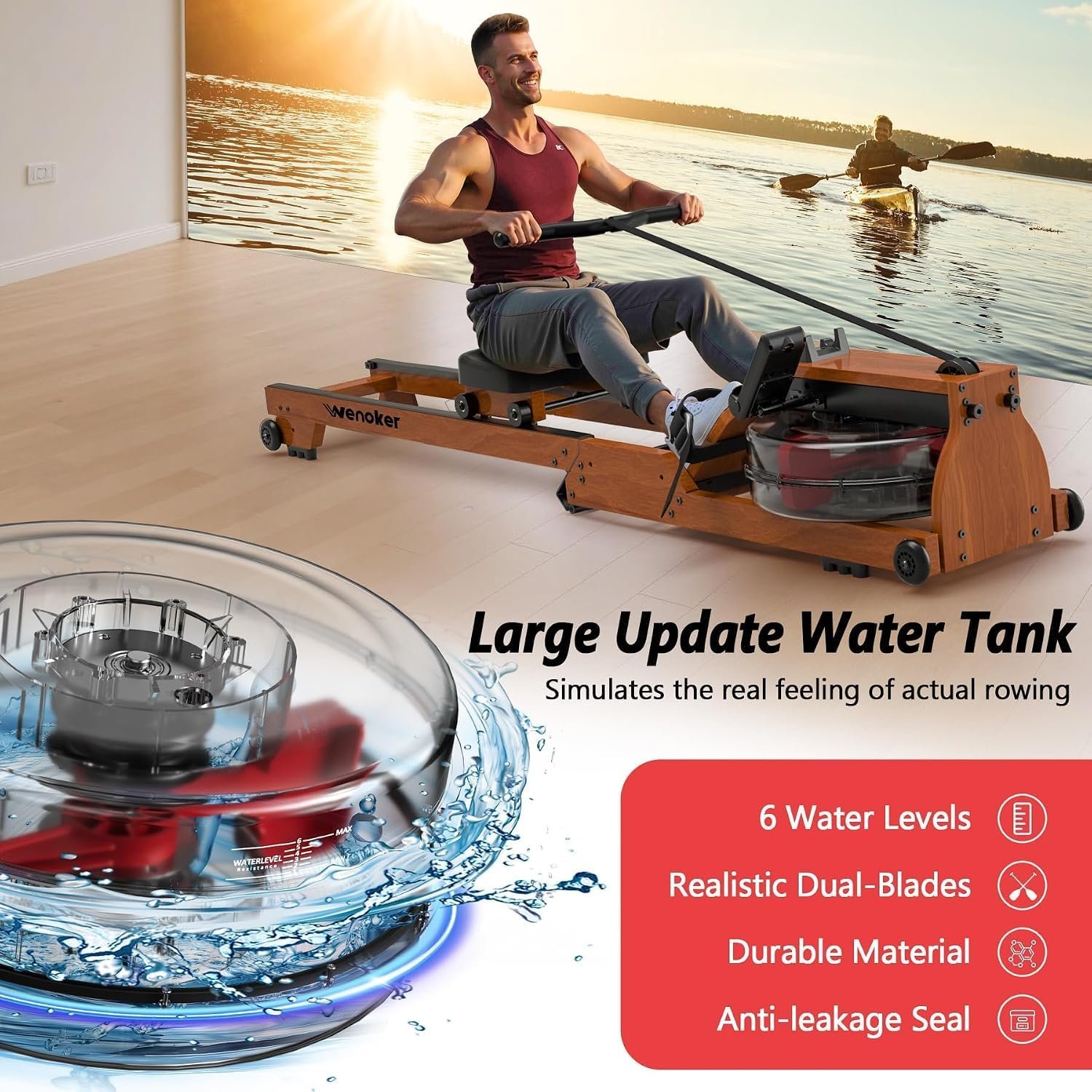 Wenoker Water Rowing Machine, Foldable Saving,Immersive Water Rower - Image 8