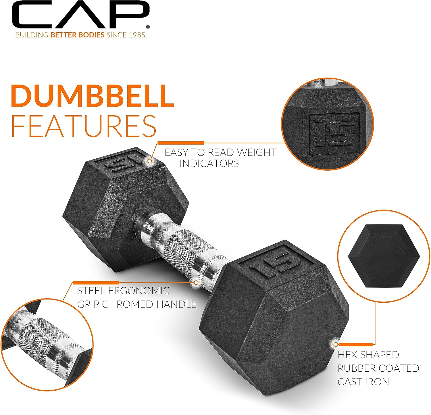 CAP Rubber Coated Dumbbell Weight Set with Vertical Rack | 100 lb, 150 lb, and 210 lb Options - Image 3