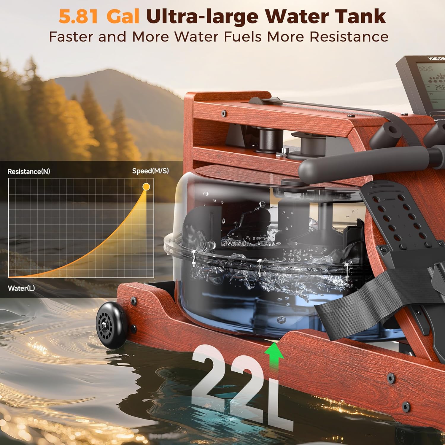 YOSUDA Water Rowing Machine Foldable for Home Use 5.8 Gal Large Water Tank - Image 3