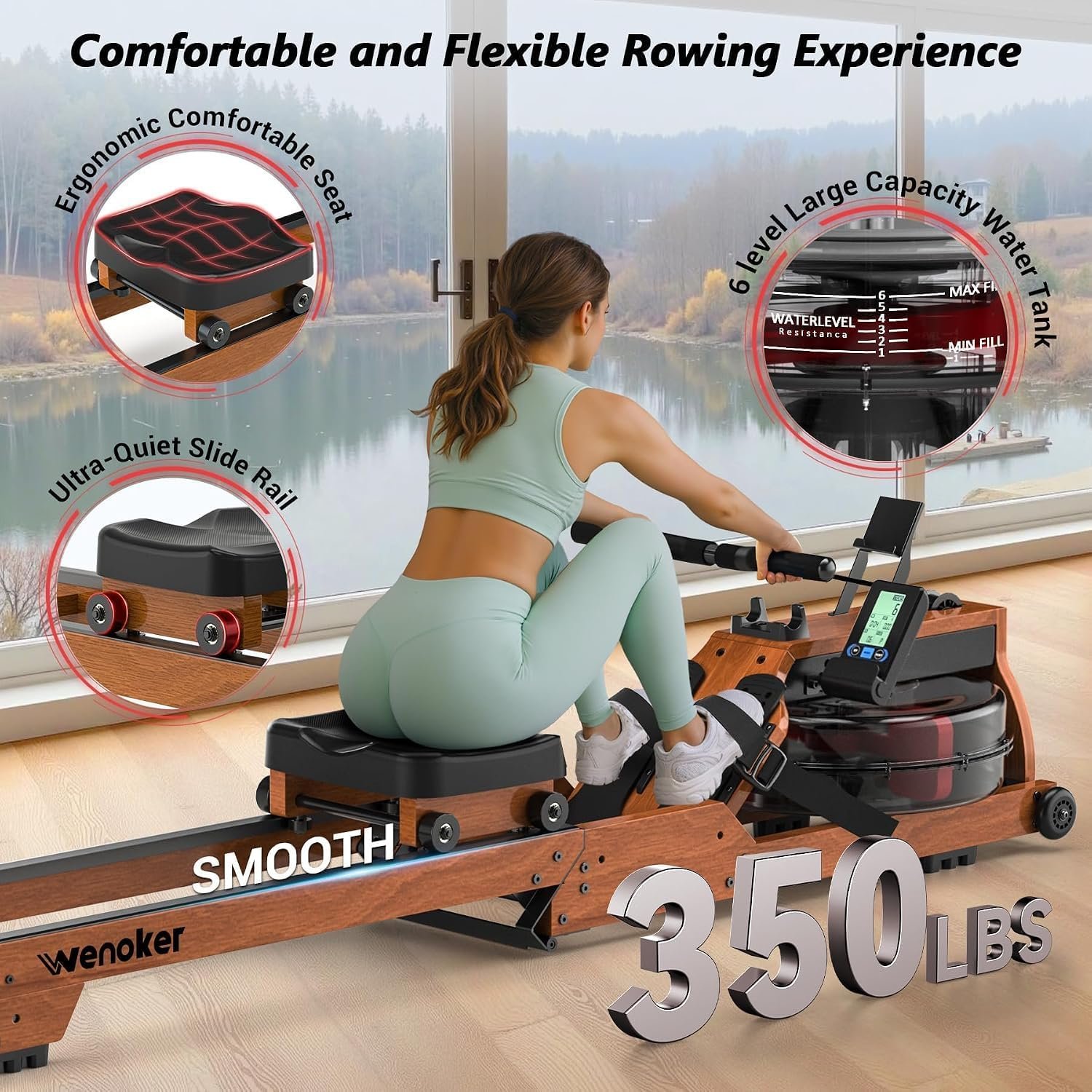 Wenoker Water Rowing Machine, Foldable Saving,Immersive Water Rower - Image 3