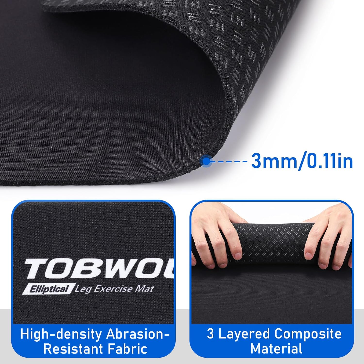 TOBWOLF Non-Slip Workout Mat for Ellipse Leg Exerciser, Ellipse Machine Mat, Exercise Mat for Under Desk Ellipticals, Suitable for Electric Seated Foot Pedal Exerciser, Stability & Floor Protection - Image 3