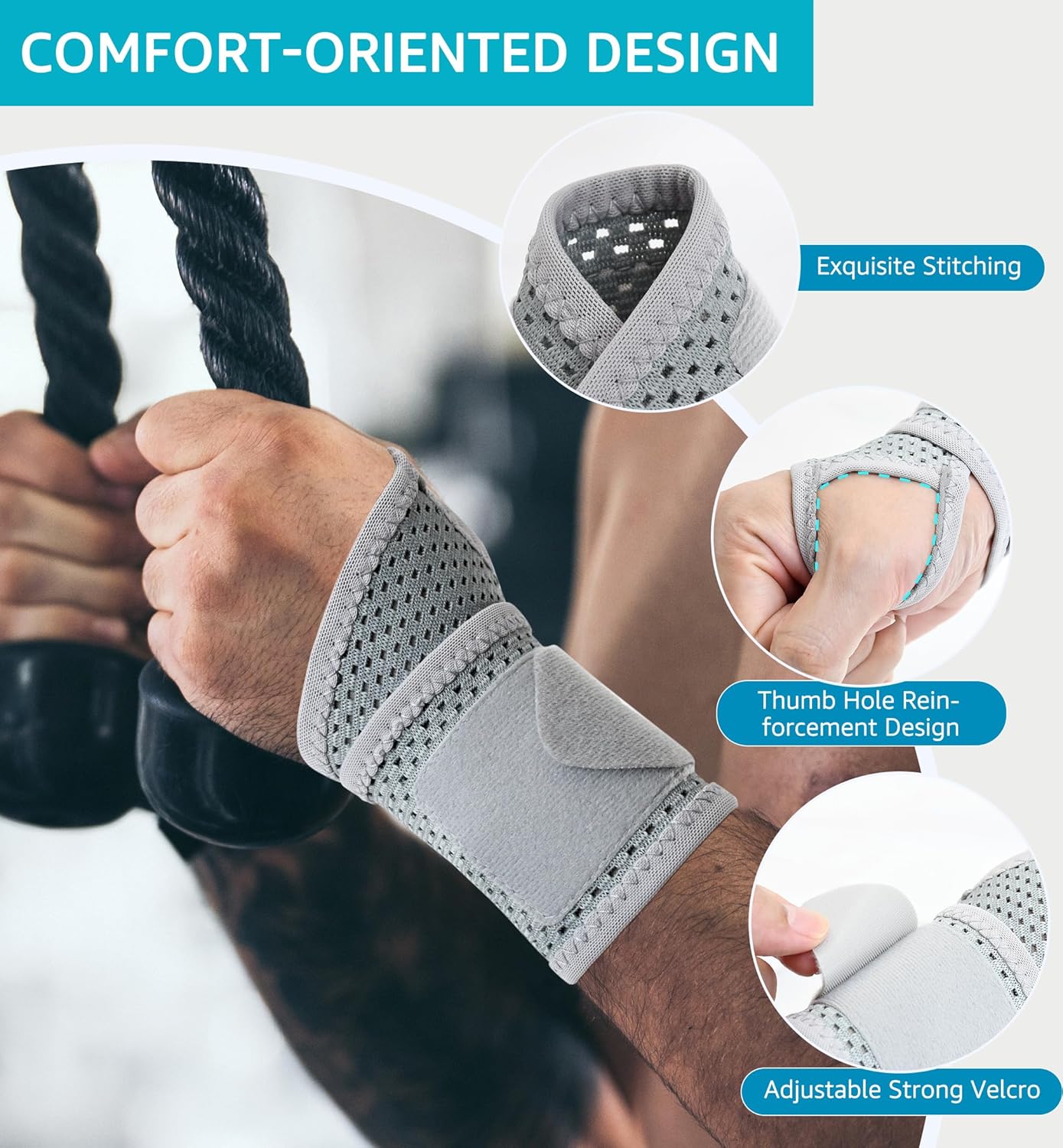 HiRui 2-Pack Ultra-Thin Mesh Wrist Wraps - Breathable, Adjustable Wrist Support for Workouts & Daily Use - Unisex Wrist Brace for Pain Relief, Tendonitis, Carpal Tunnel - One Size Fits All (Gray) - Image 4