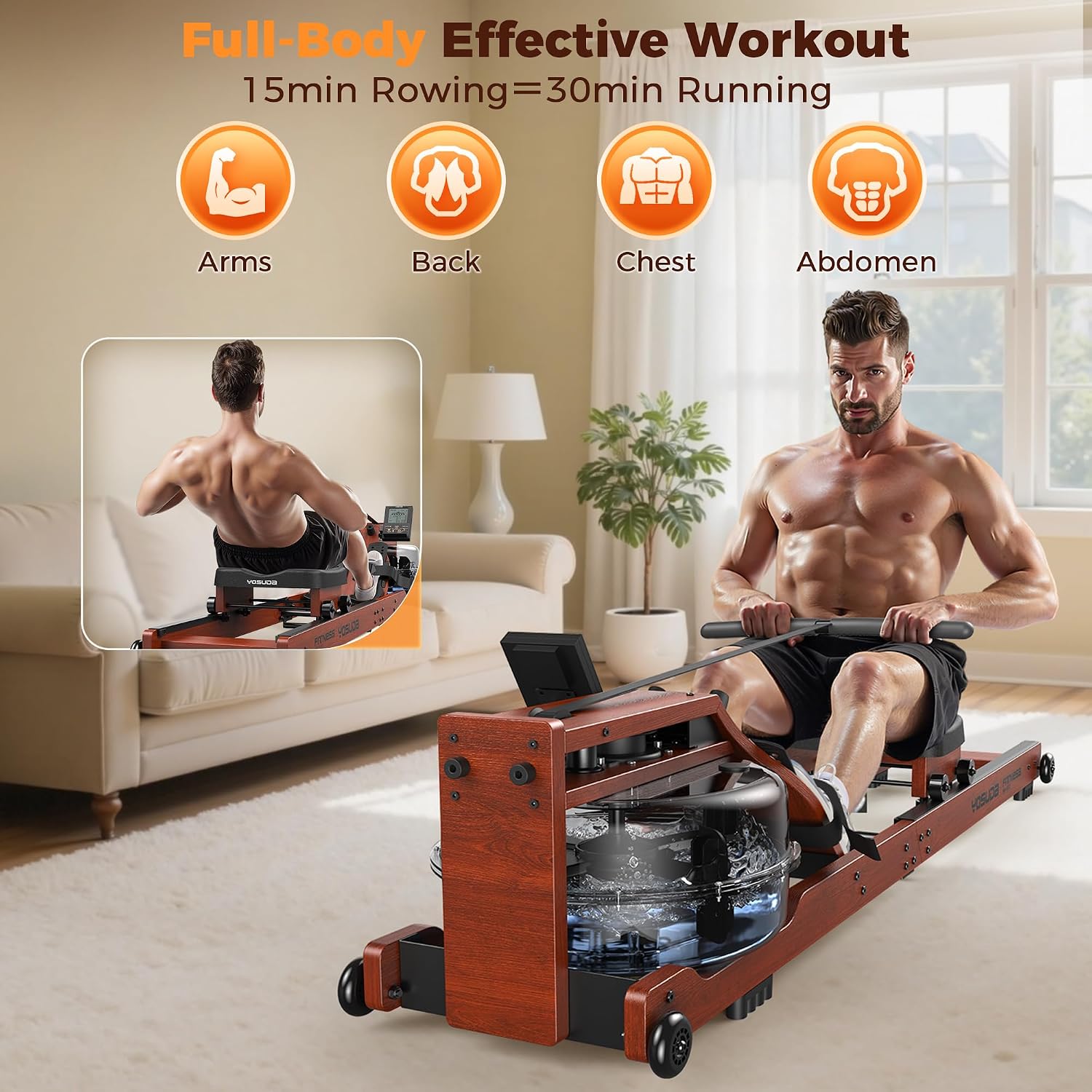 YOSUDA Water Rowing Machine Foldable for Home Use 5.8 Gal Large Water Tank - Image 7