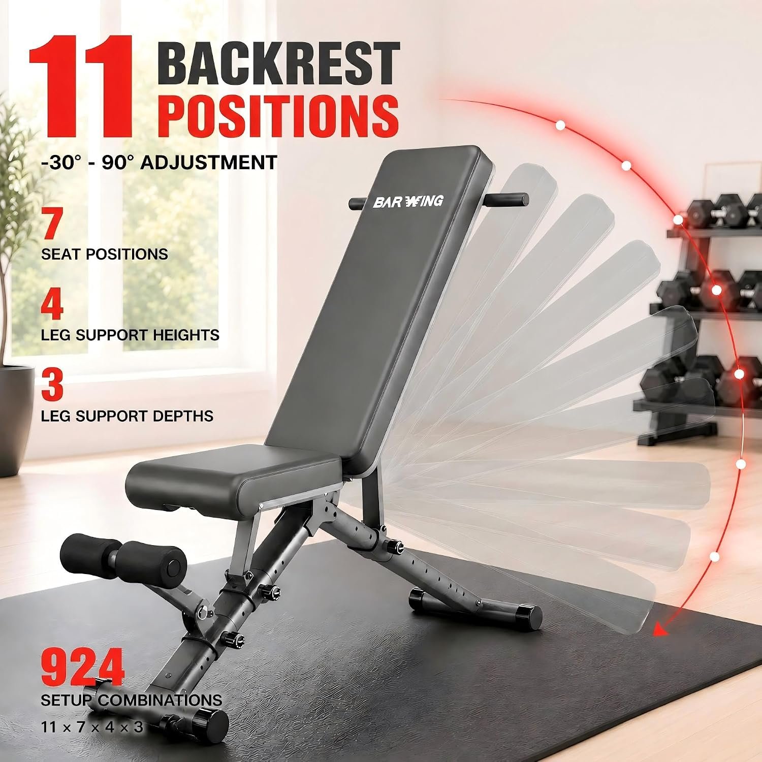 BARWING Adjustable Weight Bench Workout Bench - Image 4