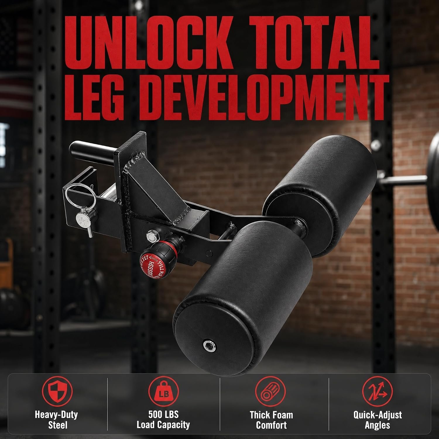 Nordic Hamstring Curl Squat Rack Attachment for Power Rack with 1" Hole - Adjustable Leg Hold Down Attachment with Premium Leather Surface Home Gym Equipment for Leg Workouts - Image 5