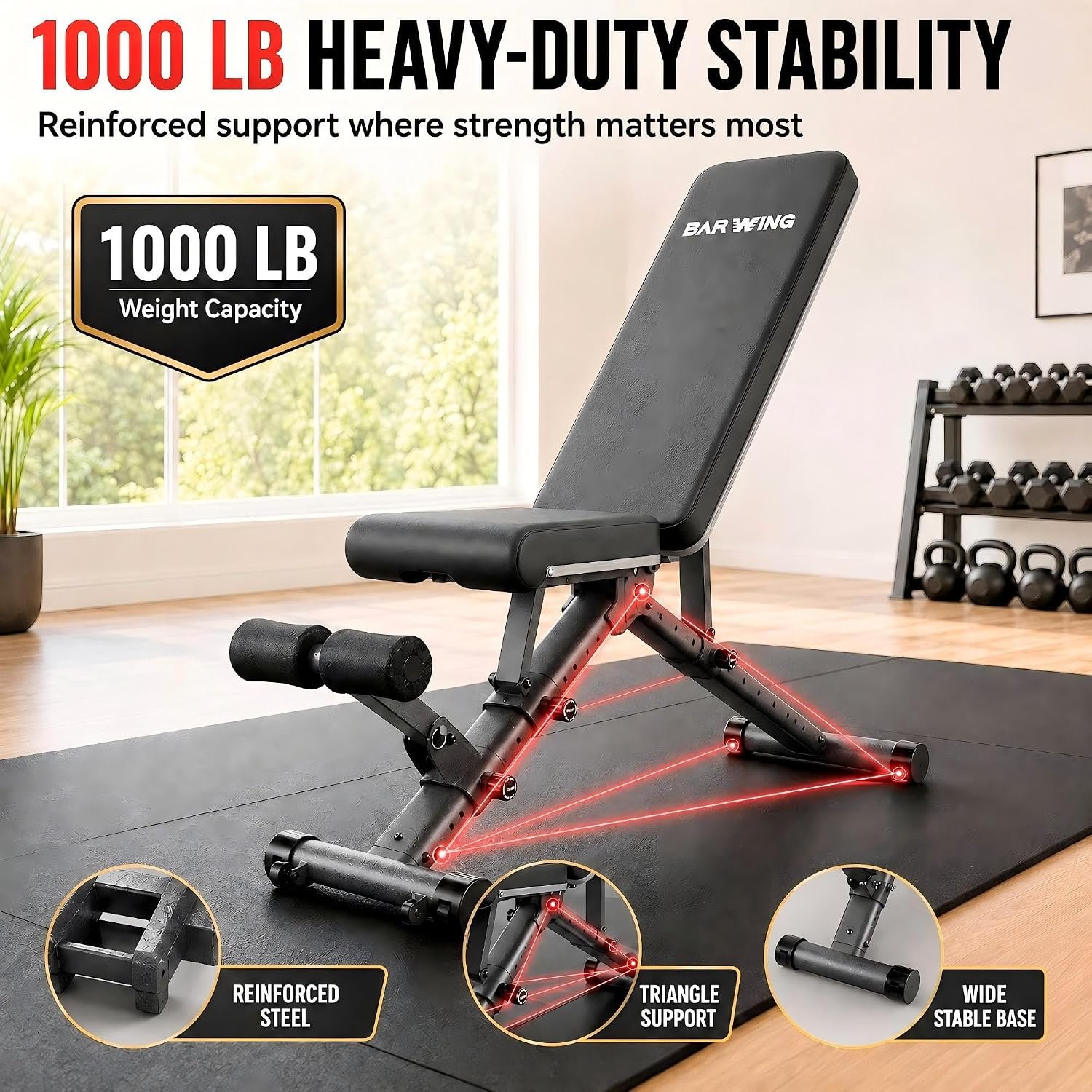 BARWING Adjustable Weight Bench Workout Bench - Image 2