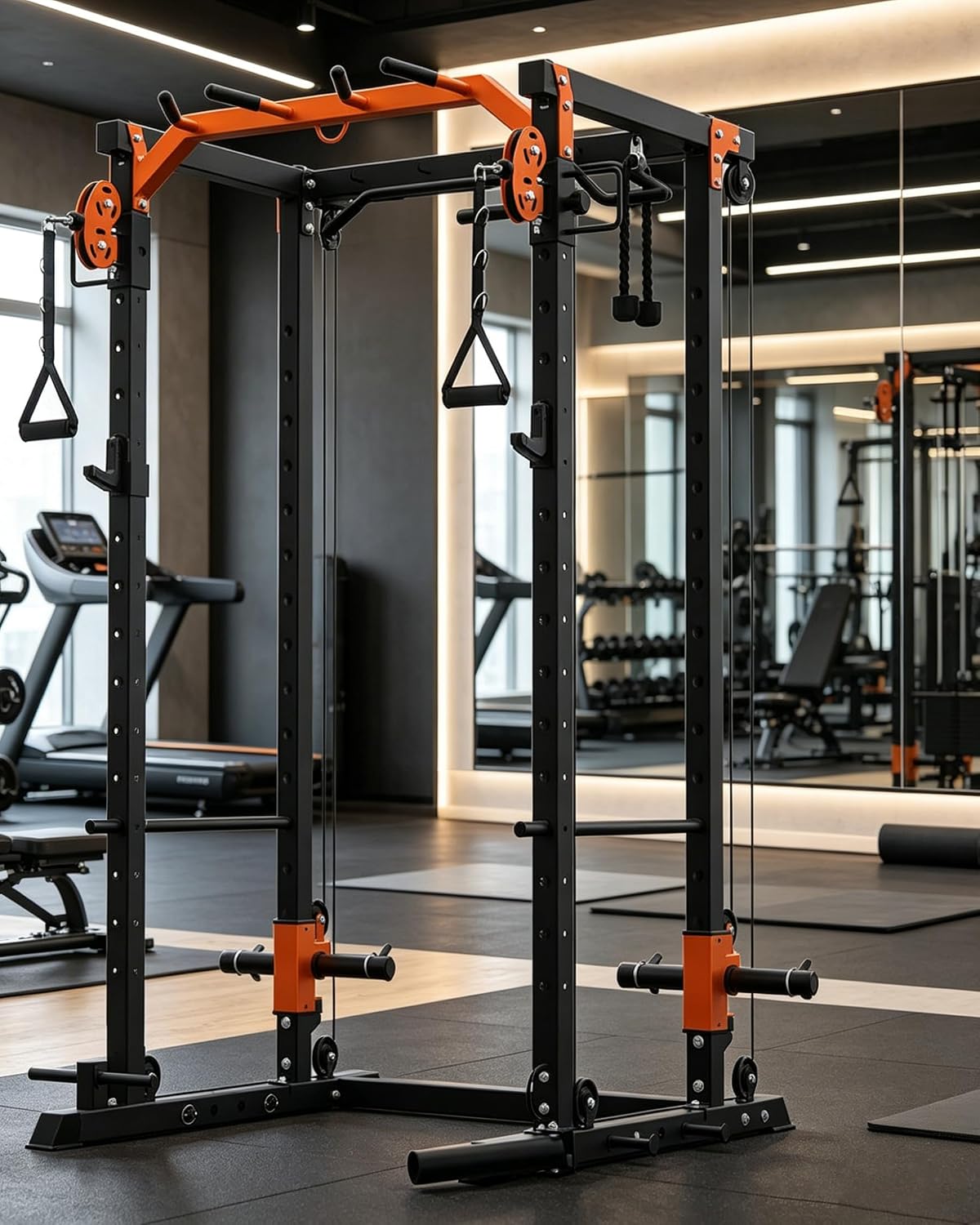 Power Cage, Power Rack with Cable Crossover System, 2000LBS Squat Rack with LAT Pull Down System, Workout Cage with Pulley System for Fitness Home Gym Strength Training (Red&Black) - Image 3