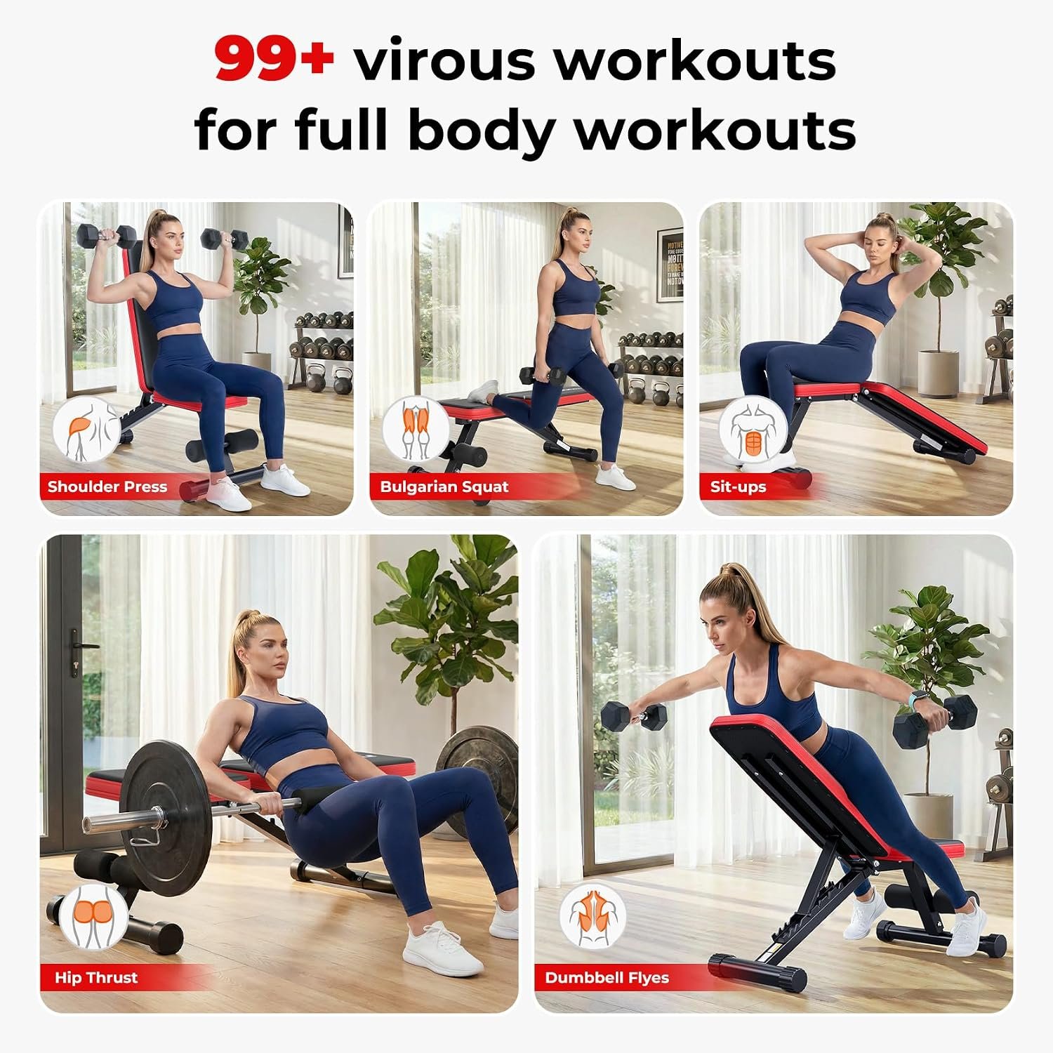 95% Pre-assemble Adjustable Weight Benches for Home Gym, 9 Backpad Positions Workout Bench, 660lb Compact Bench Press for Small Space(1Sec Fast Folding) - Image 5