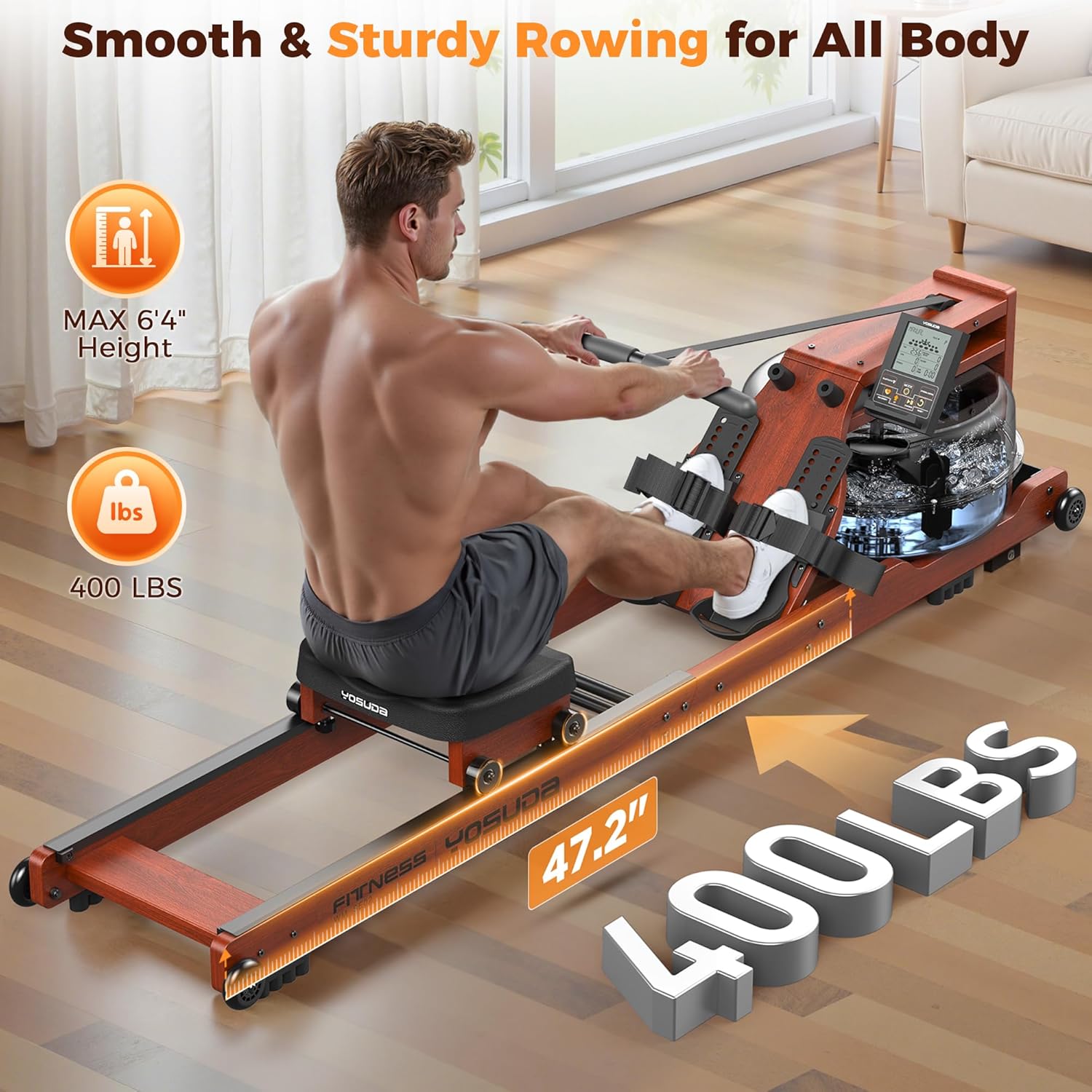 YOSUDA Water Rowing Machine Foldable for Home Use 5.8 Gal Large Water Tank - Image 6
