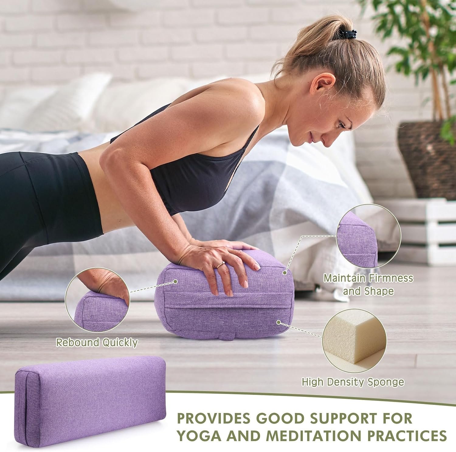 Suzile 3 Pack Yoga Bolster Pillow for Restorative 25" x 9" x 5" Meditation Pillow Rectangular Lightweight Yoga Pillow Cushion with Handle, Washable Cover Yoga Accessories - Image 4
