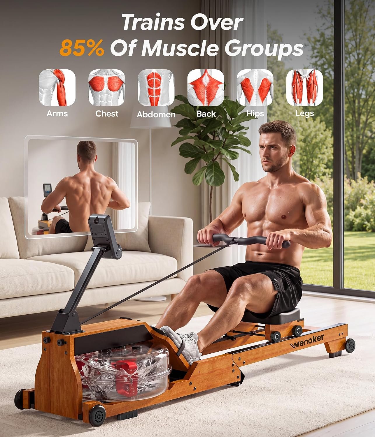 Wenoker Water Rowing Machine, Foldable Saving,Immersive Water Rower - Image 6