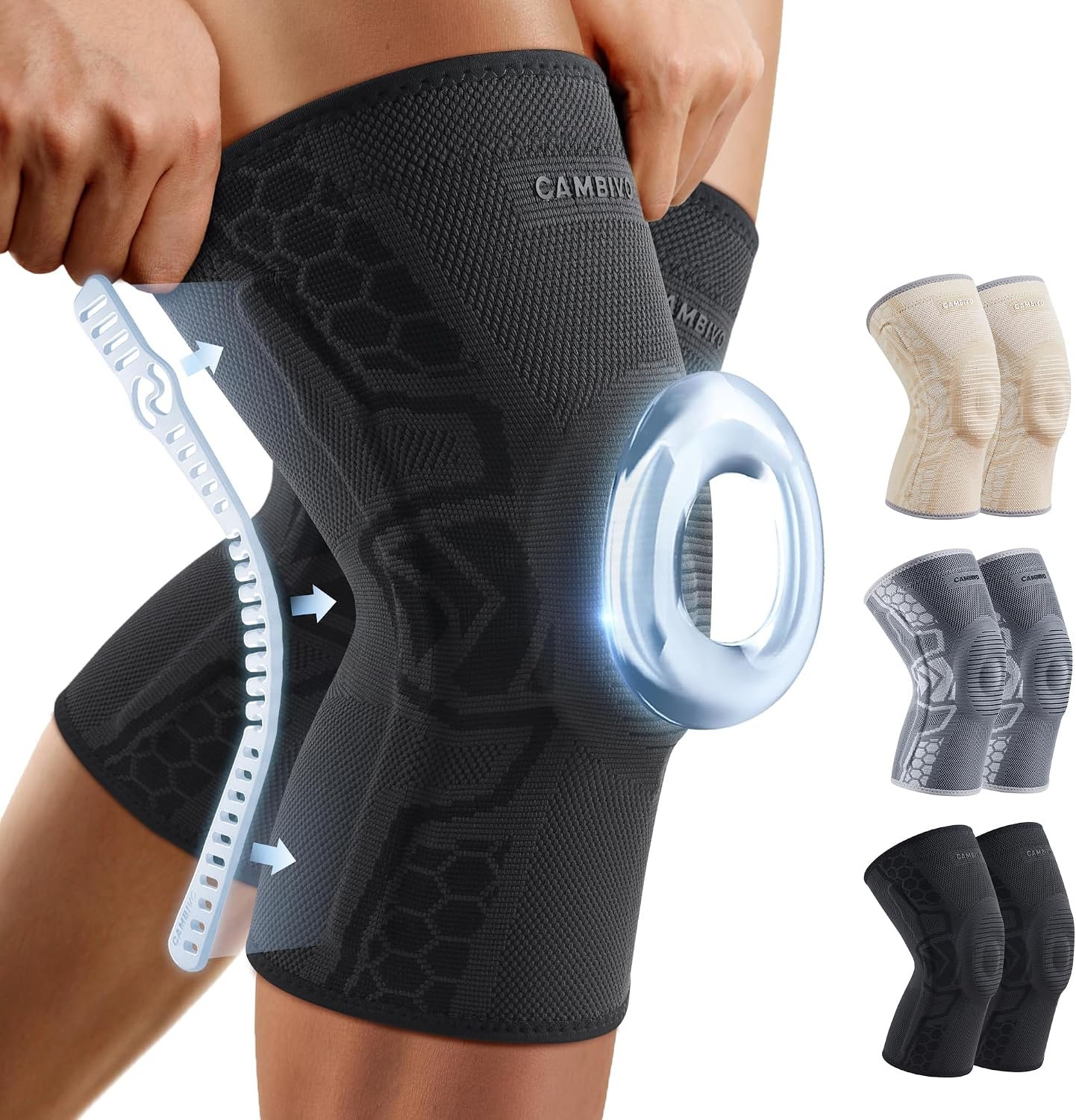 CAMBIVO 2-Pack Knee Brace for Men & Women, Compression Sleeve with Gel Pad