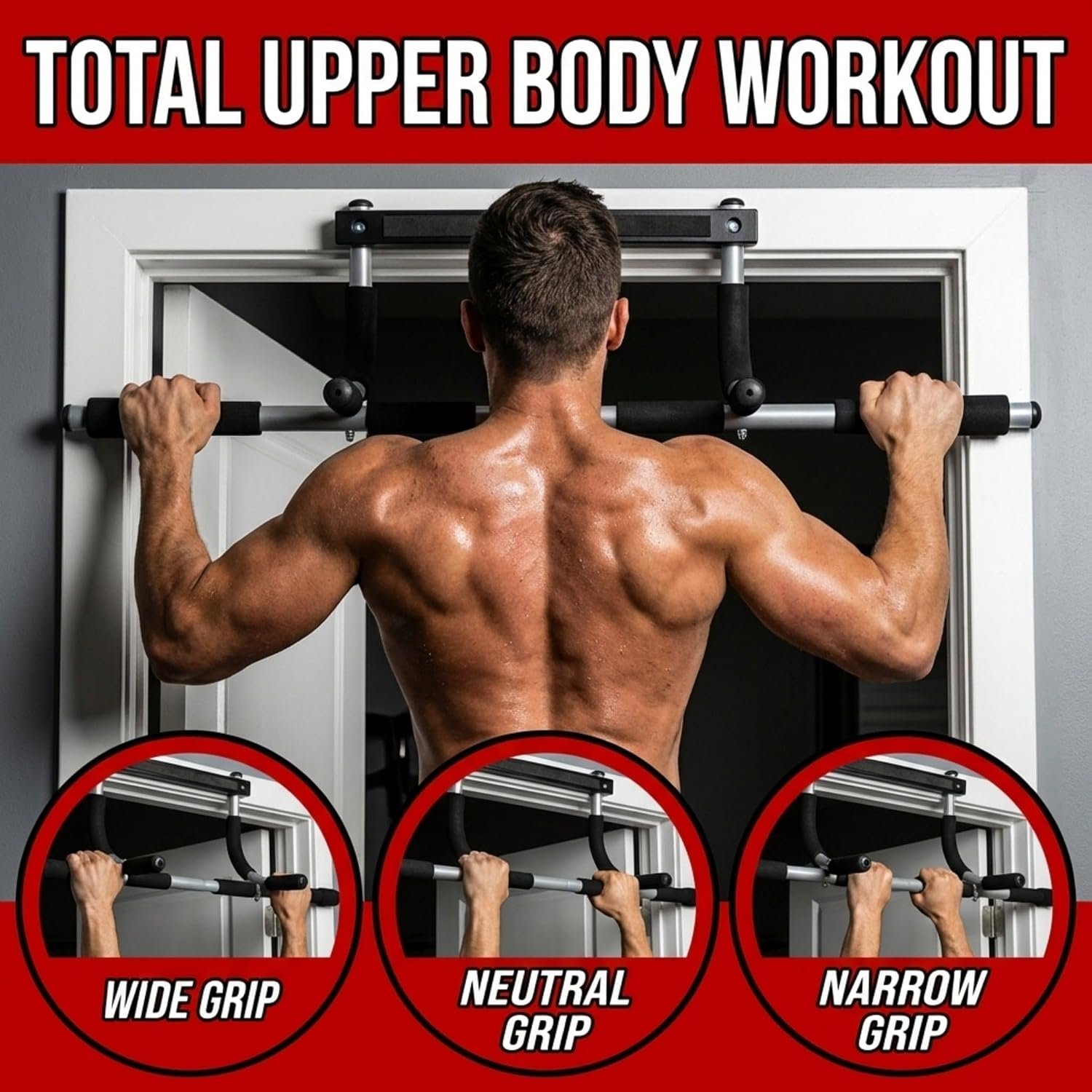 Iron Chin Up & Pull Up Bar Gen. 1 – Heavy Duty Doorway Pull Up Bar, 9 Multi-Grip Positions, No Screws Required, Fits 24"–32" Door Frames, Supports Up to 300 lbs, Home Gym Strength Trainer - Image 4