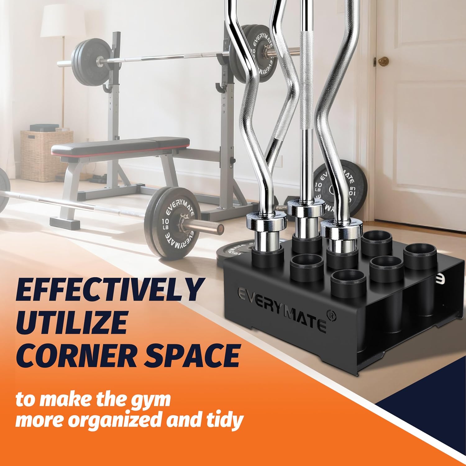 EVERYMATE Vertical Barbell Rack - Heavy-Duty Steel Organizer, Barbell Holder Floor Stand, Fits 2" Olympic Bars with Scratch-Resistant Inserts, Space-Saving for Home/Garage/Commercial Gym - Image 4