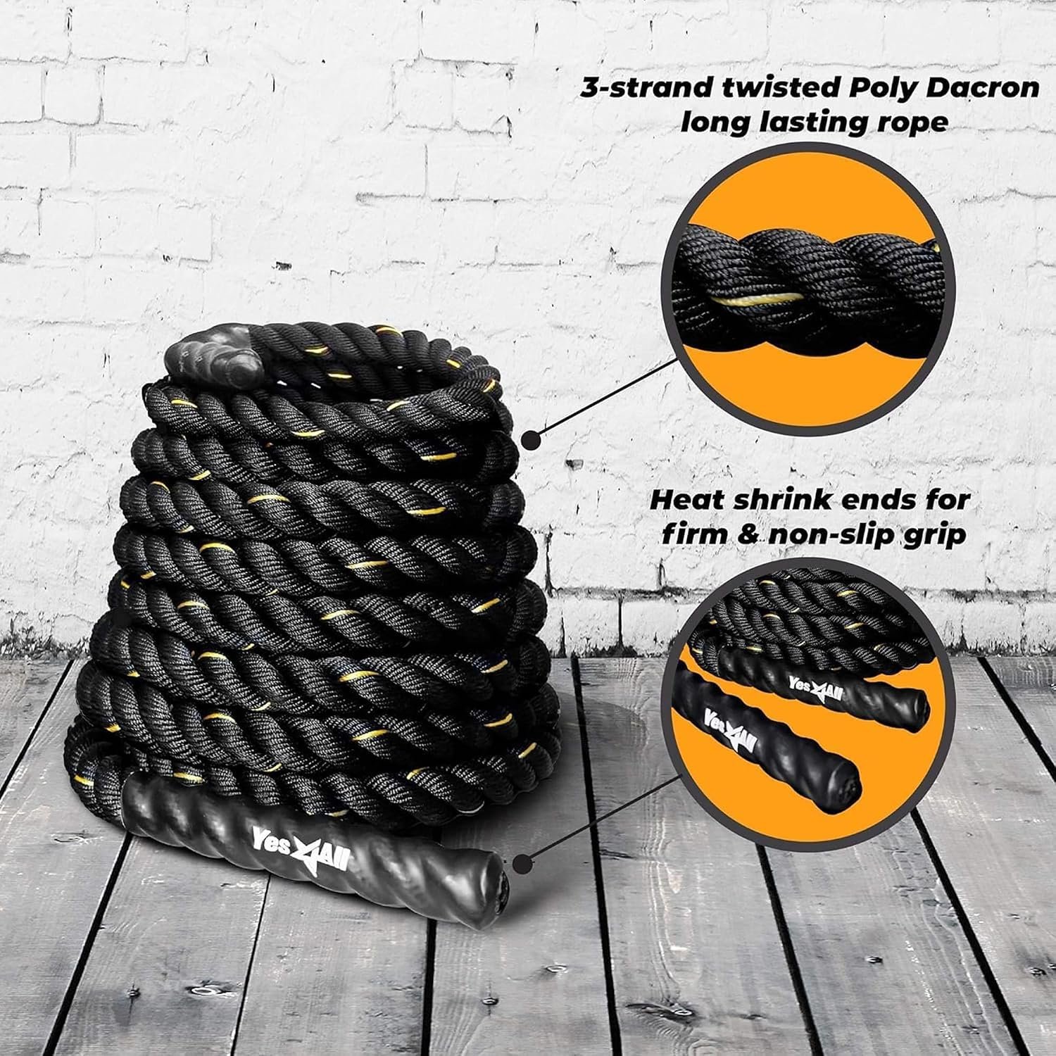 Yes4All 1.5/2 Inch Battle Ropes with Extra Protective Sleeve, Workout Ropes for Cross-Training Home Gym & Fitness Exercises, Strength Training - 30,40,50 Feet Lengths Available - Image 2