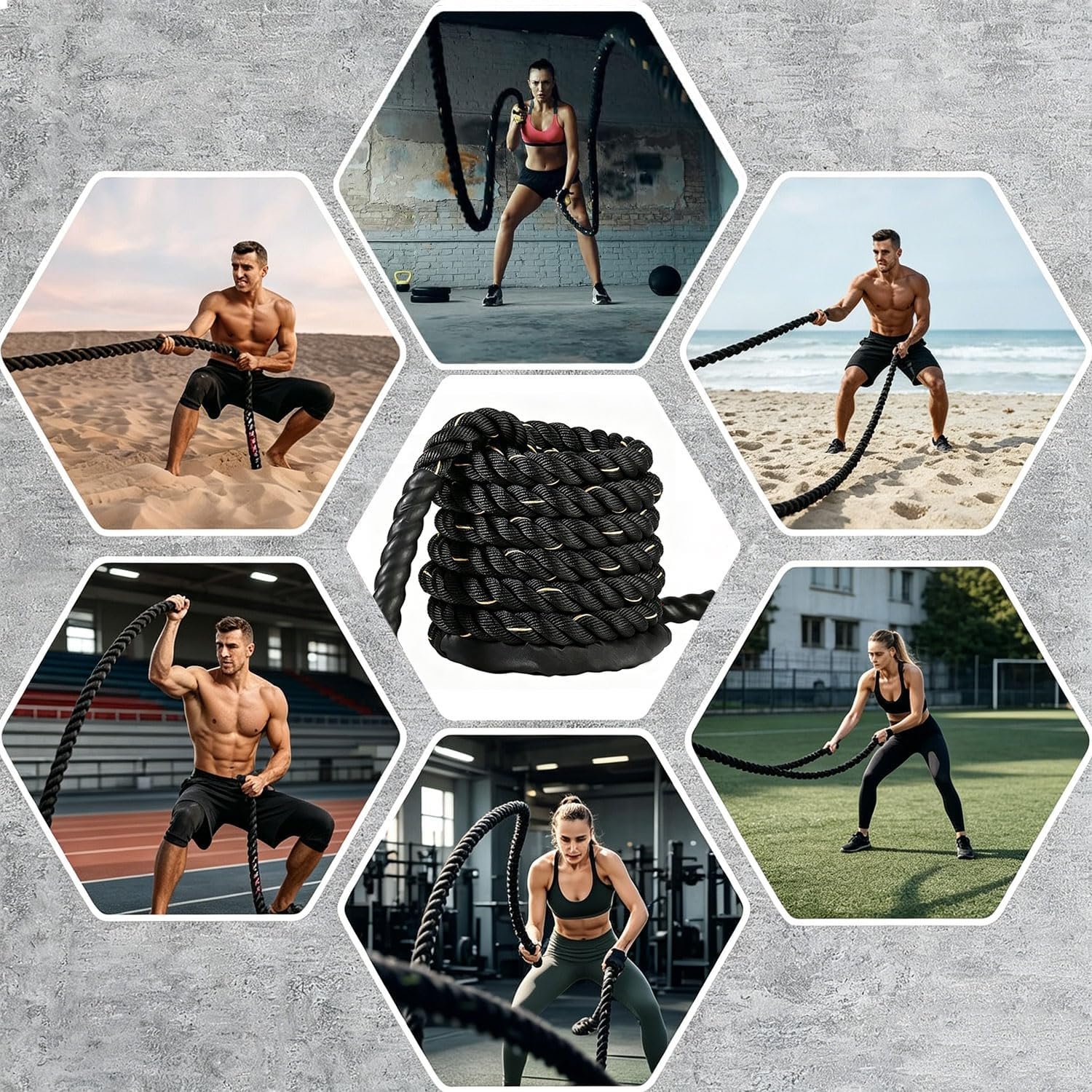 1.5 Inch 40ft Heavy Weighted Training Exercise Ropes Fitness Equipment with Sleeve and Anchor Strap Kit for Outdoor Working Out,Battle Rope for Home Gym Workout. - Image 7