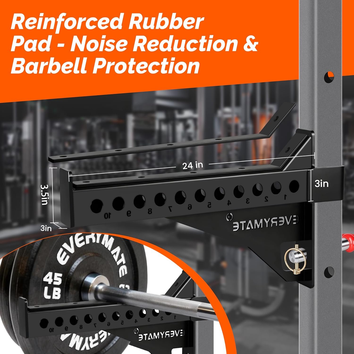EVERYMATE Safety Spotter Arms, Fits 2"x2" & 3"x3" Power Racks, Heavy Duty 1000LBS Capacity Barbell Squat Rack Safety Bars with Rubber Pads for Home/Garage Gym Strength Training - Image 3