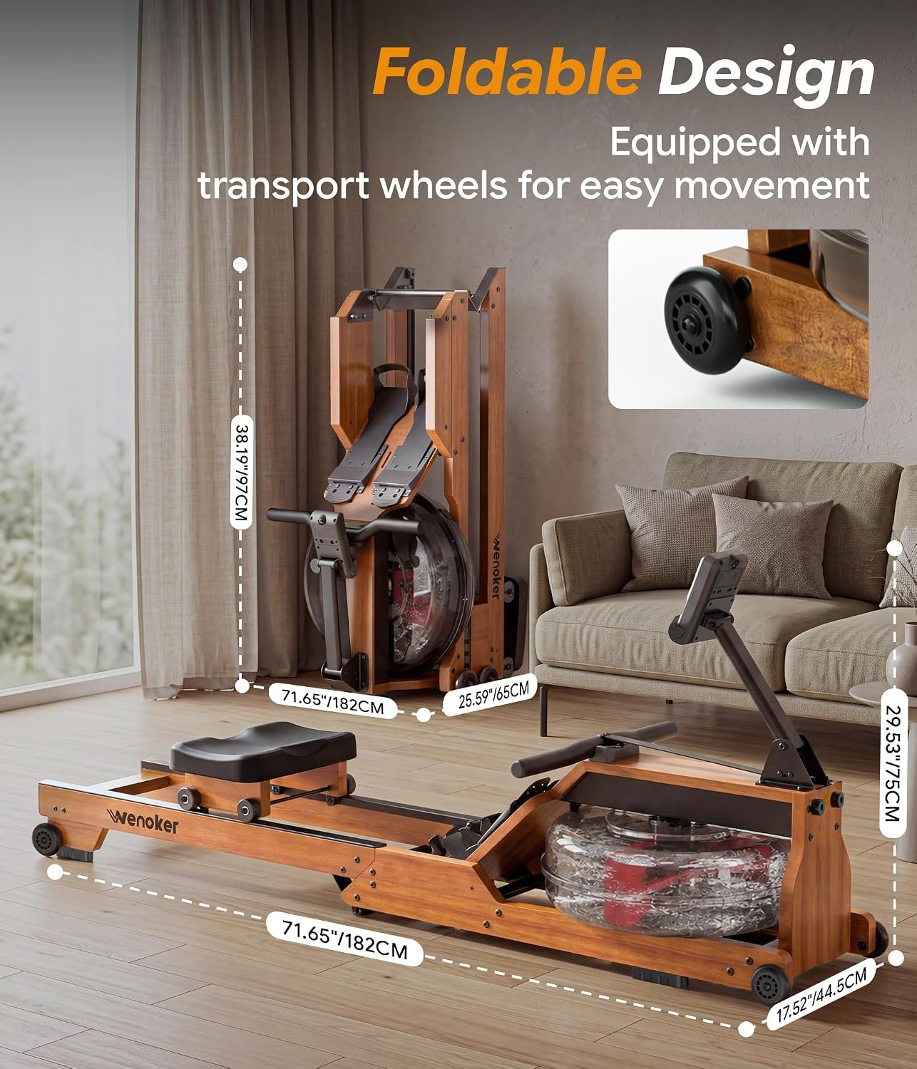 Wenoker Water Rowing Machine, Foldable Saving,Immersive Water Rower - Image 8