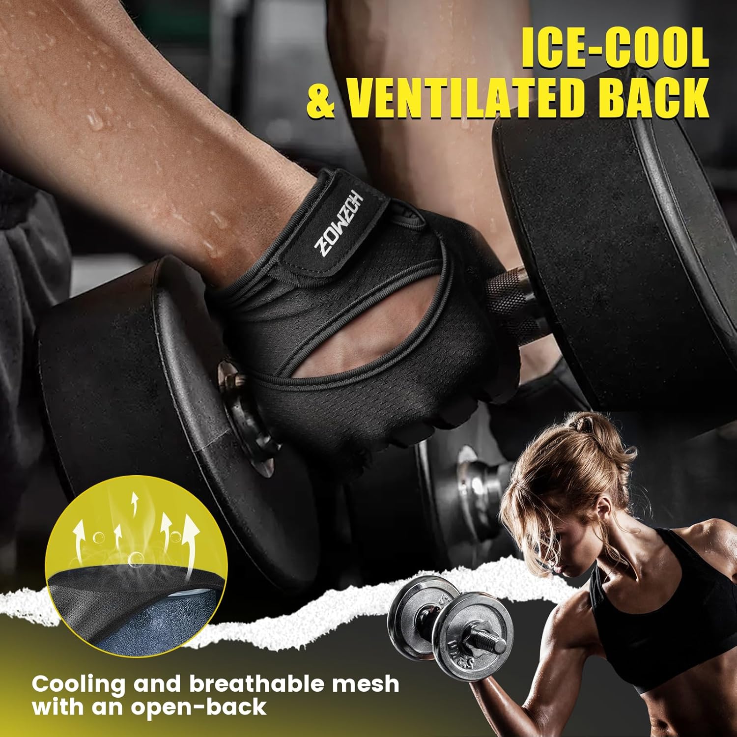 HOZMOZ Ventilated Weight Lifting Gloves, Thick Padded Workout Gym Gloves with Full Palm Protection & Grip & Shock Absorption for Women & Men's Fitness Exercise Training - Image 4