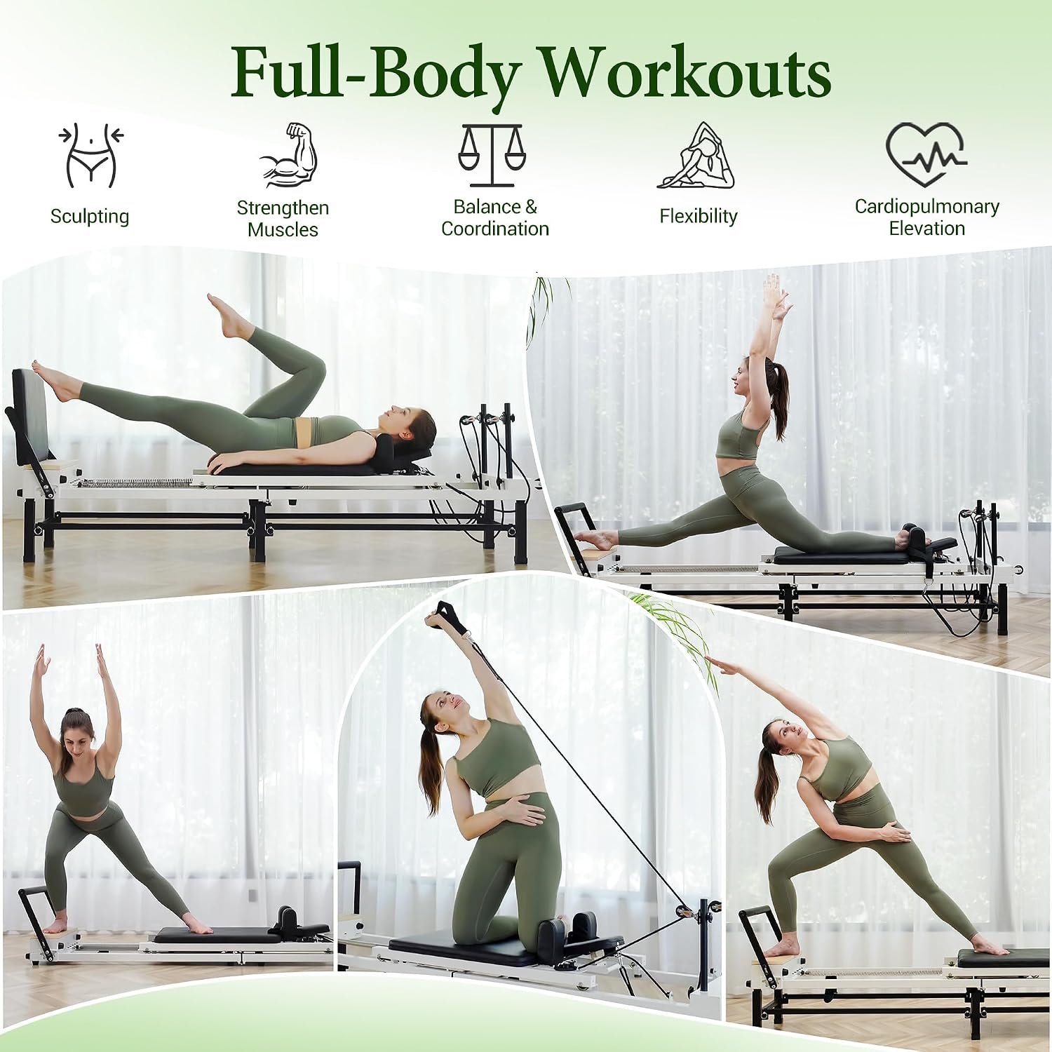 PAETA Pilates Reformer, 86" Foldable Reformer Pilates Machine with Adjustable Reformer Heights, Pilates Equipment with Music Wire Spings and Jump Boards - Image 7