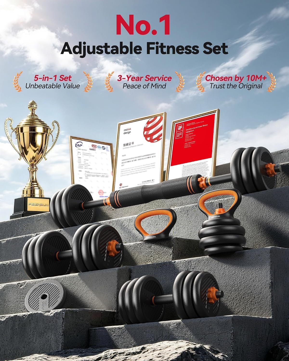 FEIERDUN DS2 Adjustable Dumbbells, 20/30/40/45/70/90lbs Free Weight Set with Connector, 5 in1 Dumbbells Set Used as Barbell, Kettlebells, Push up Stand, Weight Plate, Fitness Exercises for Home Gym Suitable Men/Women - Image 4