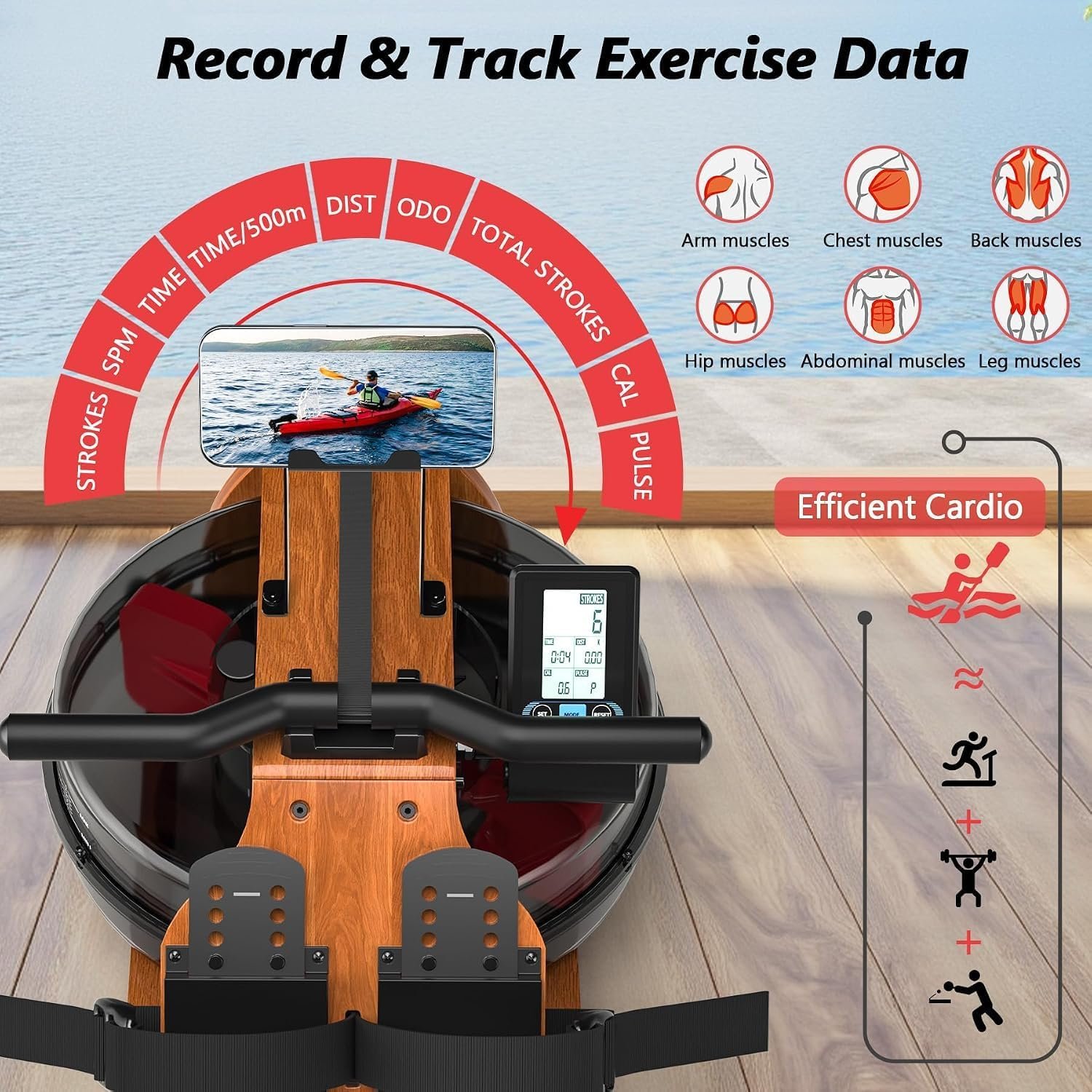 Wenoker Water Rowing Machine, Foldable Saving,Immersive Water Rower - Image 2