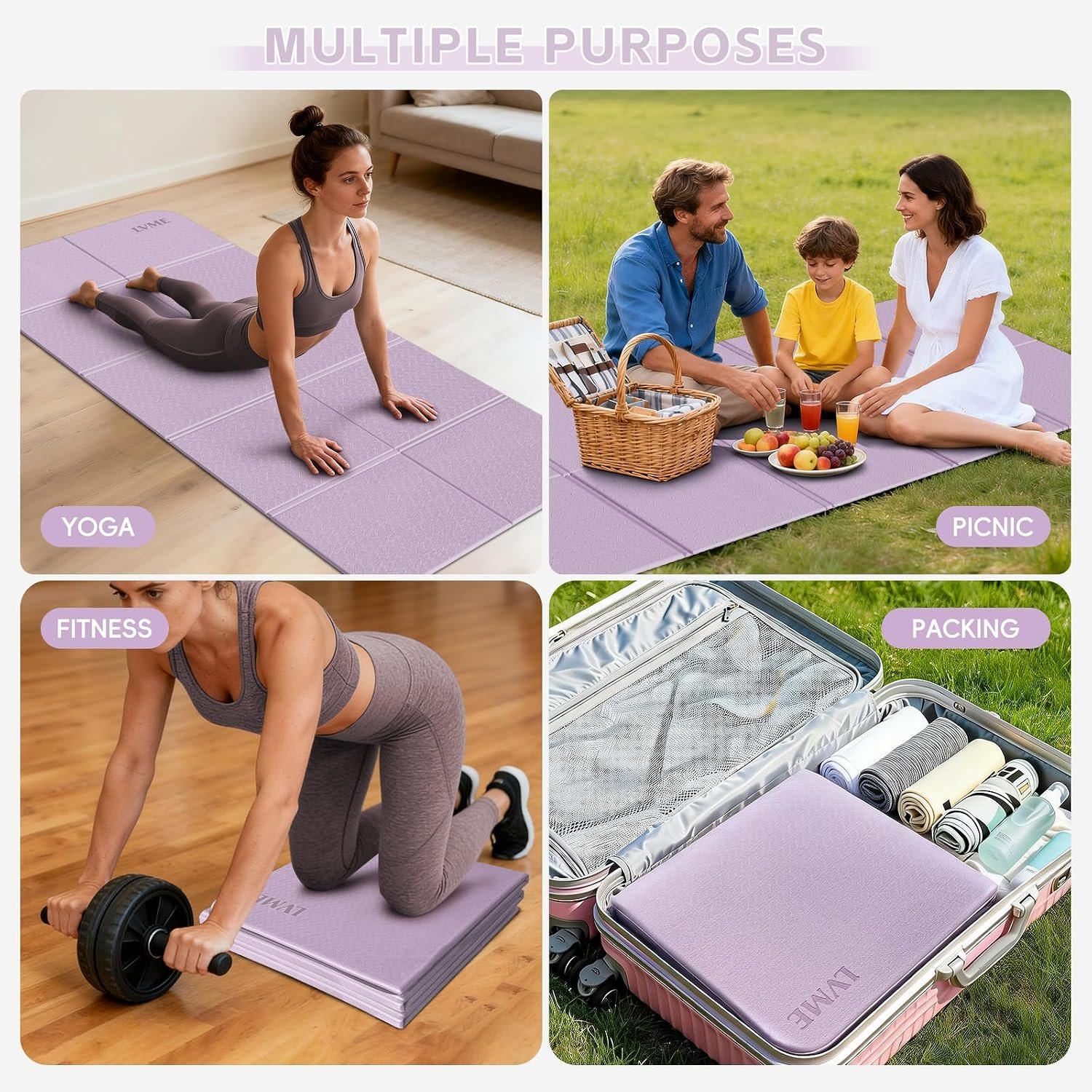 LVME Foldable Yoga Mat,(75"x31.5")Extra Large Travel Mat - Image 3