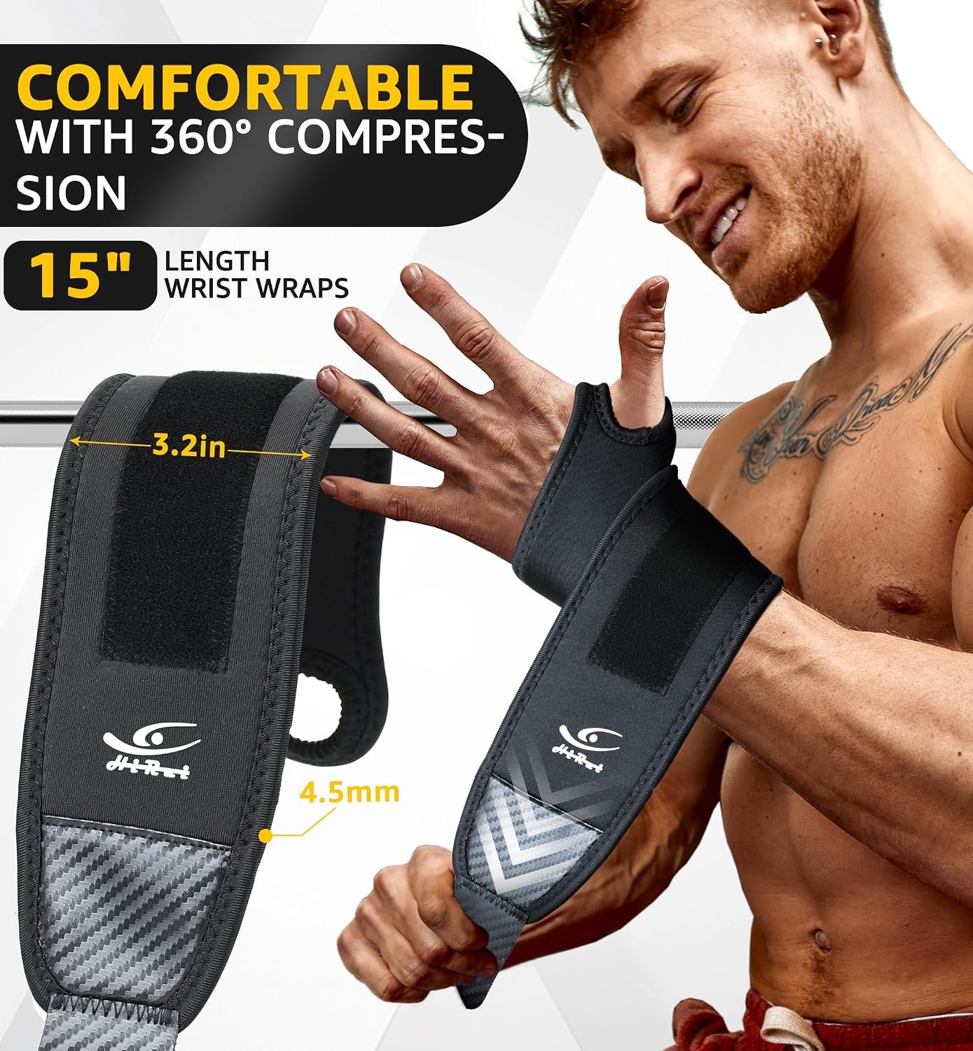 HiRui Wrist Brace 2 Pack - Pain Relief for Arthritis, Tendonitis, Carpal Tunnel | Durable Wrist Wraps Support for Weightlifting Powerlifting Bodybuilding CrossFit Tennis | One Size Adjustable (Black) - Image 2